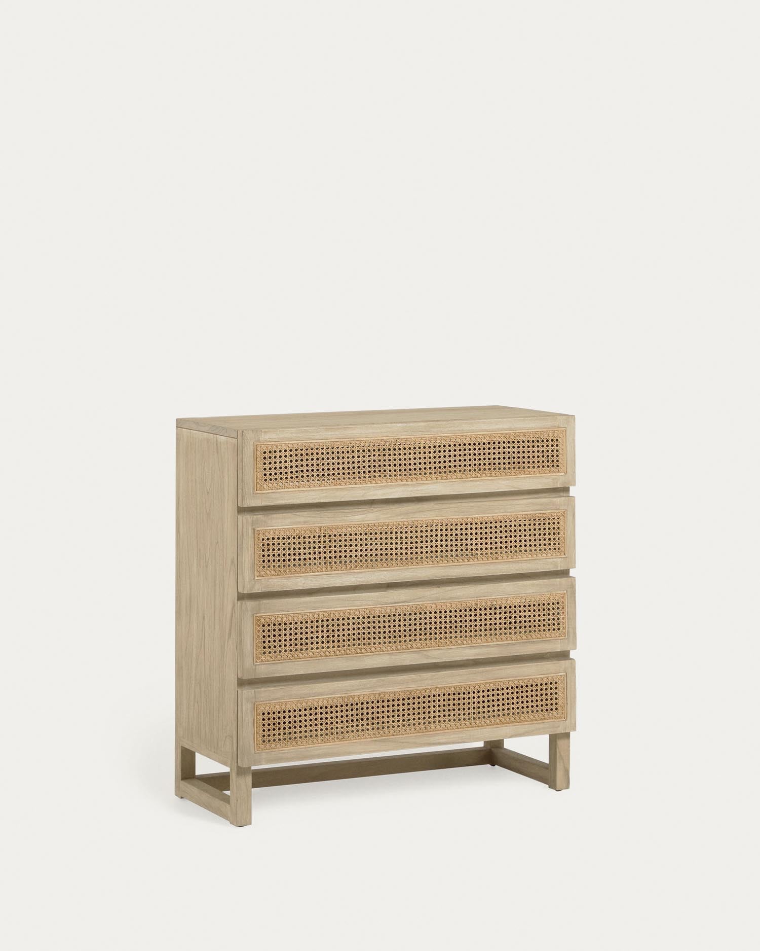 Rexit Kommode mit 4 Schubladen aus massivem Holz und Mindi Furnier mit Rattan 90 x 93 cm in Braun präsentiert im Onlineshop von KAQTU Design AG. High-Sideboard ist von Kave Home