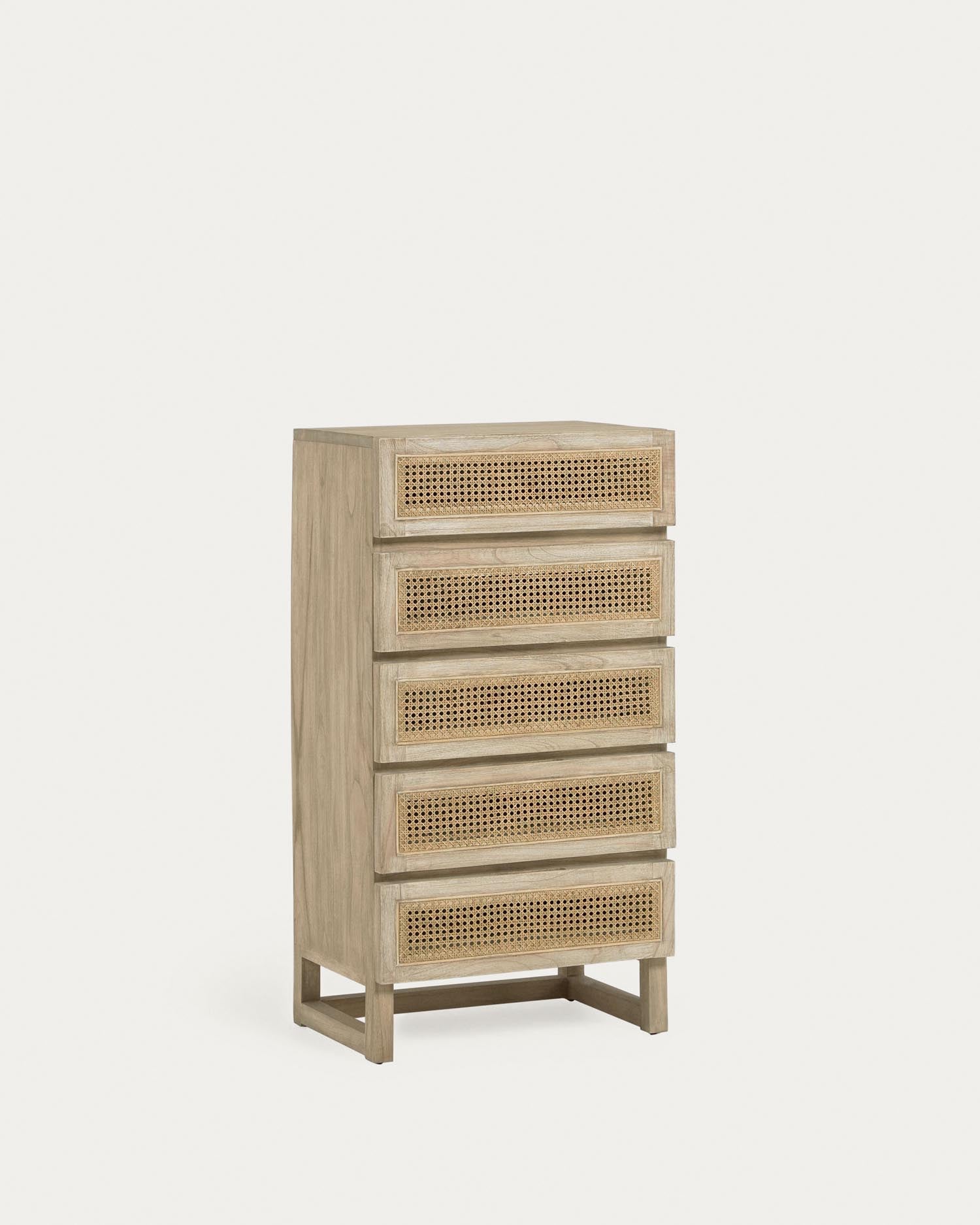 Rexit Kommode mit 5 Schubladen aus massivem Holz und Mindi Furnier mit Rattan 60 x 113 cm in Braun präsentiert im Onlineshop von KAQTU Design AG. High-Sideboard ist von Kave Home