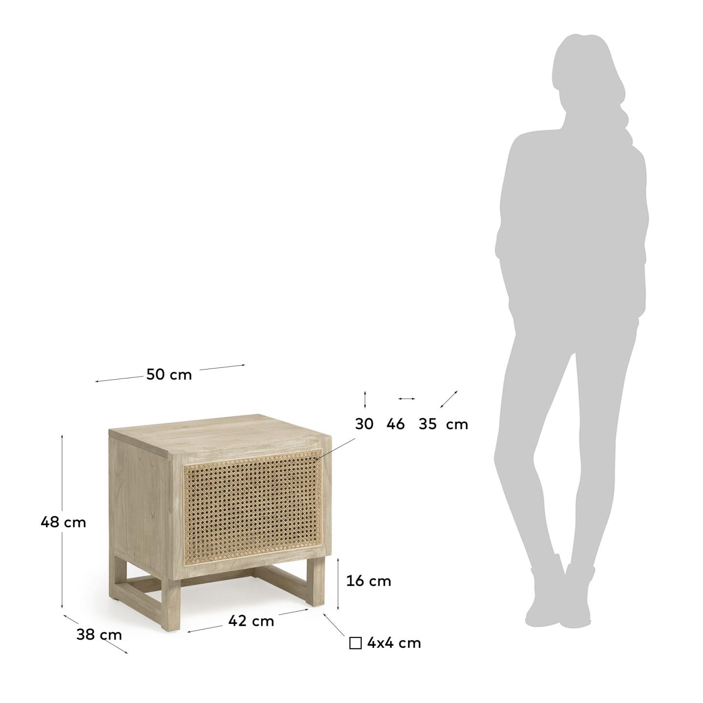 Rexit Nachttisch aus massivem Holz und Mindi Furnier mit Rattan 50 x 48 cm in Braun präsentiert im Onlineshop von KAQTU Design AG. Esstisch ist von Kave Home