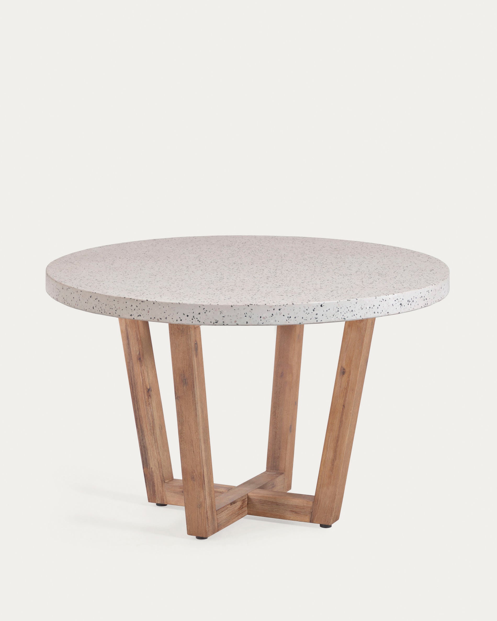 Shanelle runder Tisch aus weissem Terrazzo und massivem Akazienholz Ø 120 cm in Weiß präsentiert im Onlineshop von KAQTU Design AG. Gartentisch ist von Kave Home