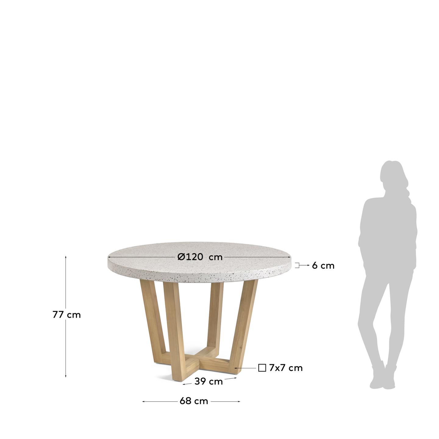 Shanelle runder Tisch aus weissem Terrazzo und massivem Akazienholz Ø 120 cm in Weiß präsentiert im Onlineshop von KAQTU Design AG. Gartentisch ist von Kave Home