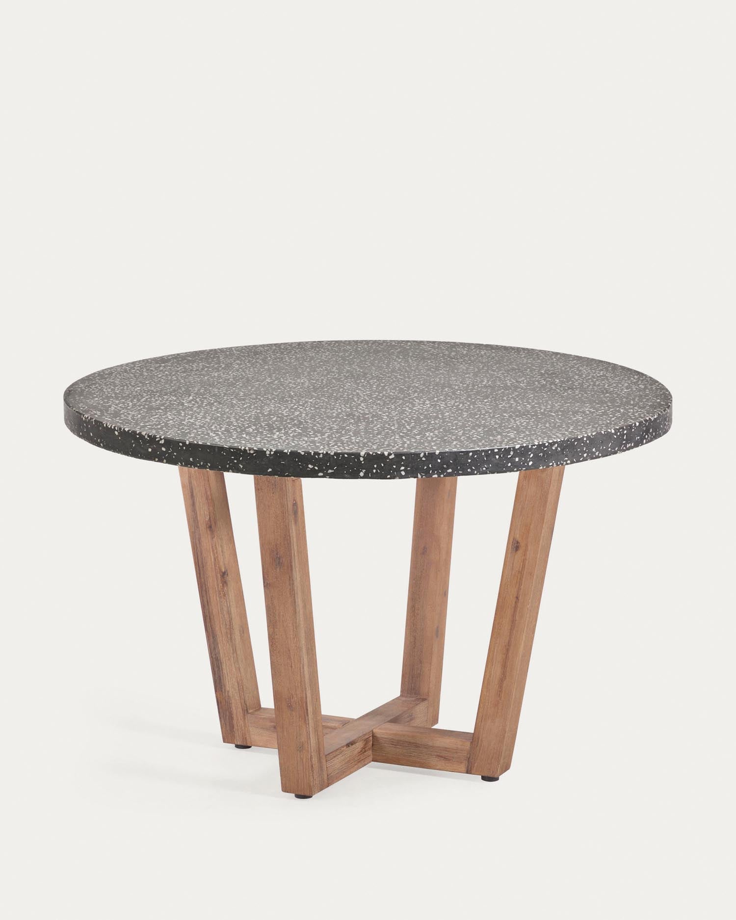 Shanelle runder Tisch aus schwarzem Terrazzo und massivem Akazienholz Ø 120 cm in Schwarz präsentiert im Onlineshop von KAQTU Design AG. Gartentisch ist von Kave Home