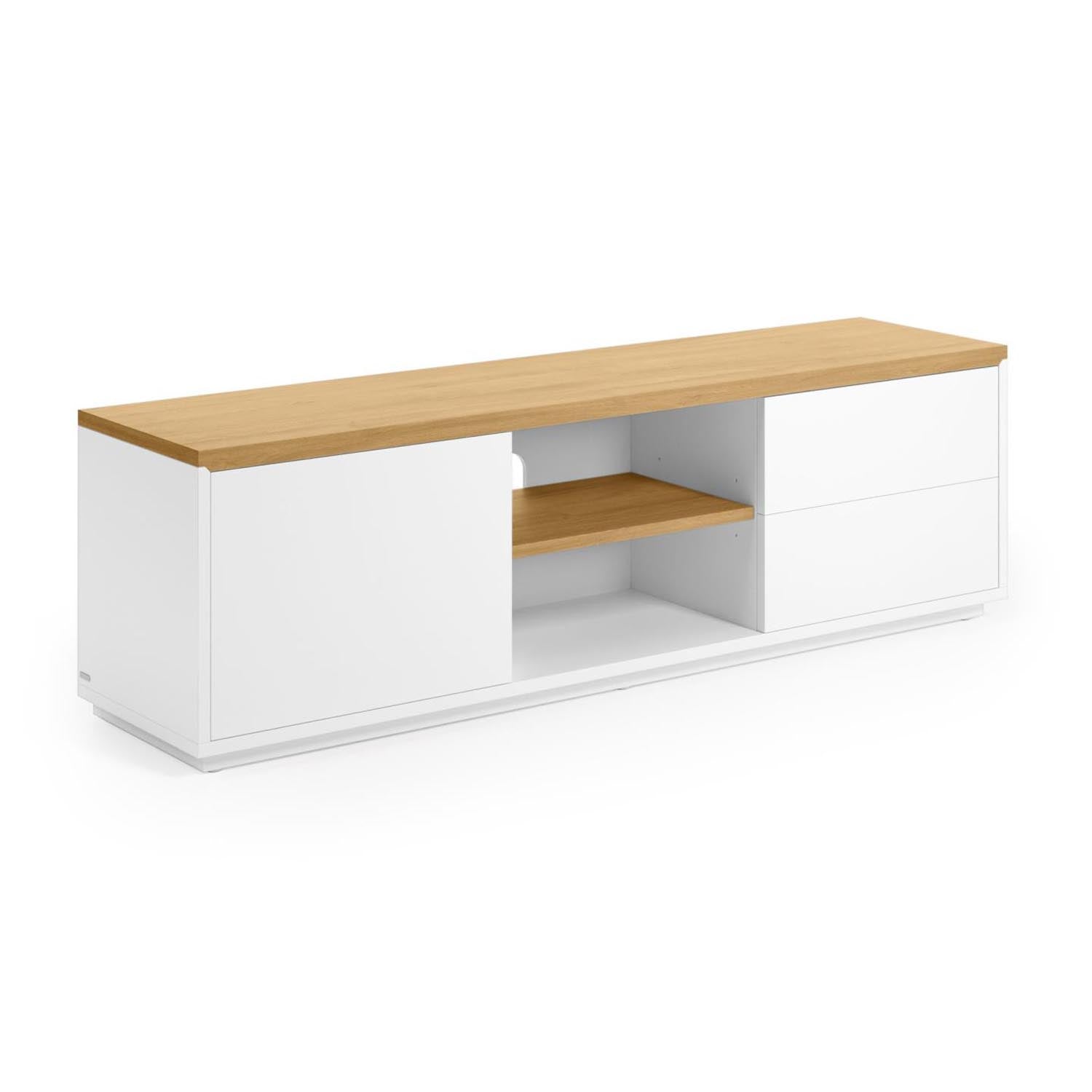 Abilen TV-Schrank 1 Türe 2 Schubladen Eichenfurnier weiße Lackierung 150 x 44 cm FSC 100% in Weiß, Natur präsentiert im Onlineshop von KAQTU Design AG. Sideboard ist von Kave Home