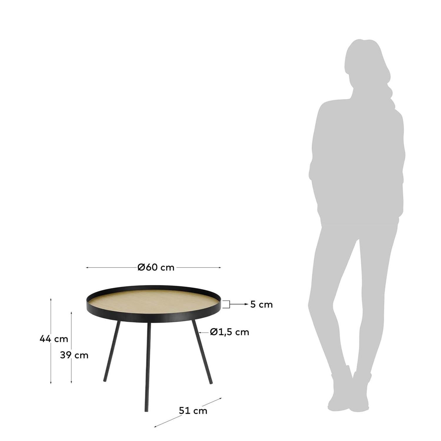 Nenet Beistelltisch MDF Eicheneffekt und Struktur aus Stahl mit schwarzem Finish Ø 60 cm in Natur, Schwarz präsentiert im Onlineshop von KAQTU Design AG. Beistelltisch ist von Kave Home