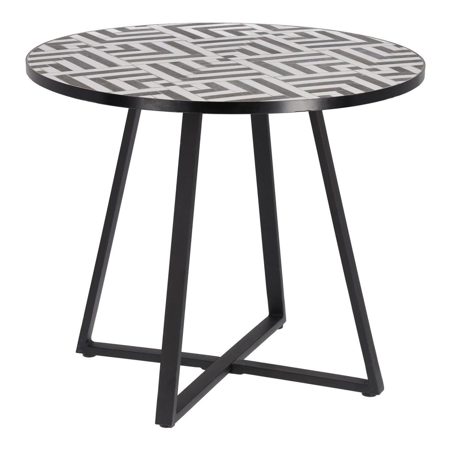 Tella runder Tisch aus weißer und schwarzer Keramik und schwarzen Stahlbeinen Ø 90 cm in Schwarz, Weiß präsentiert im Onlineshop von KAQTU Design AG. Esstisch ist von Kave Home