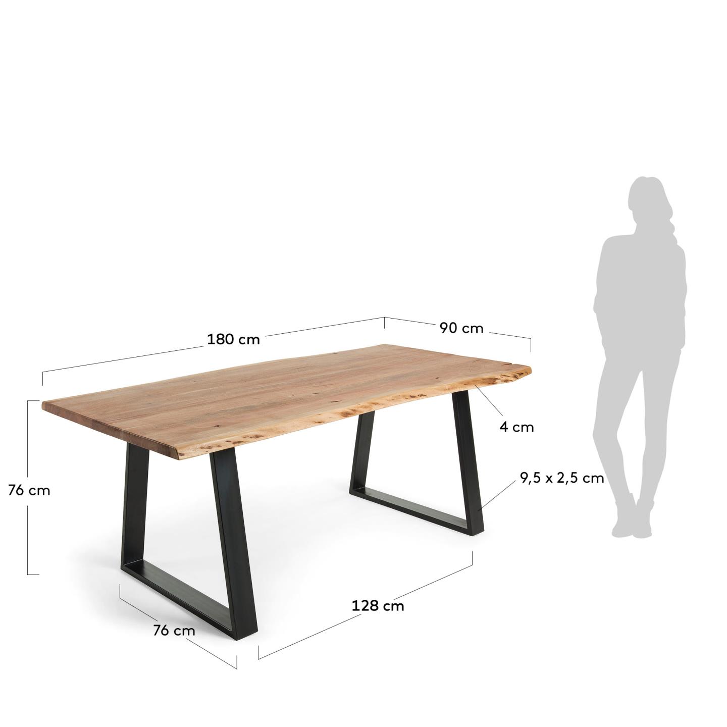 Alaia Tisch 180 x 90 cm aus massivem Akazienholz und schwarzen Stahlbeinen in Braun präsentiert im Onlineshop von KAQTU Design AG. Esstisch ist von Kave Home