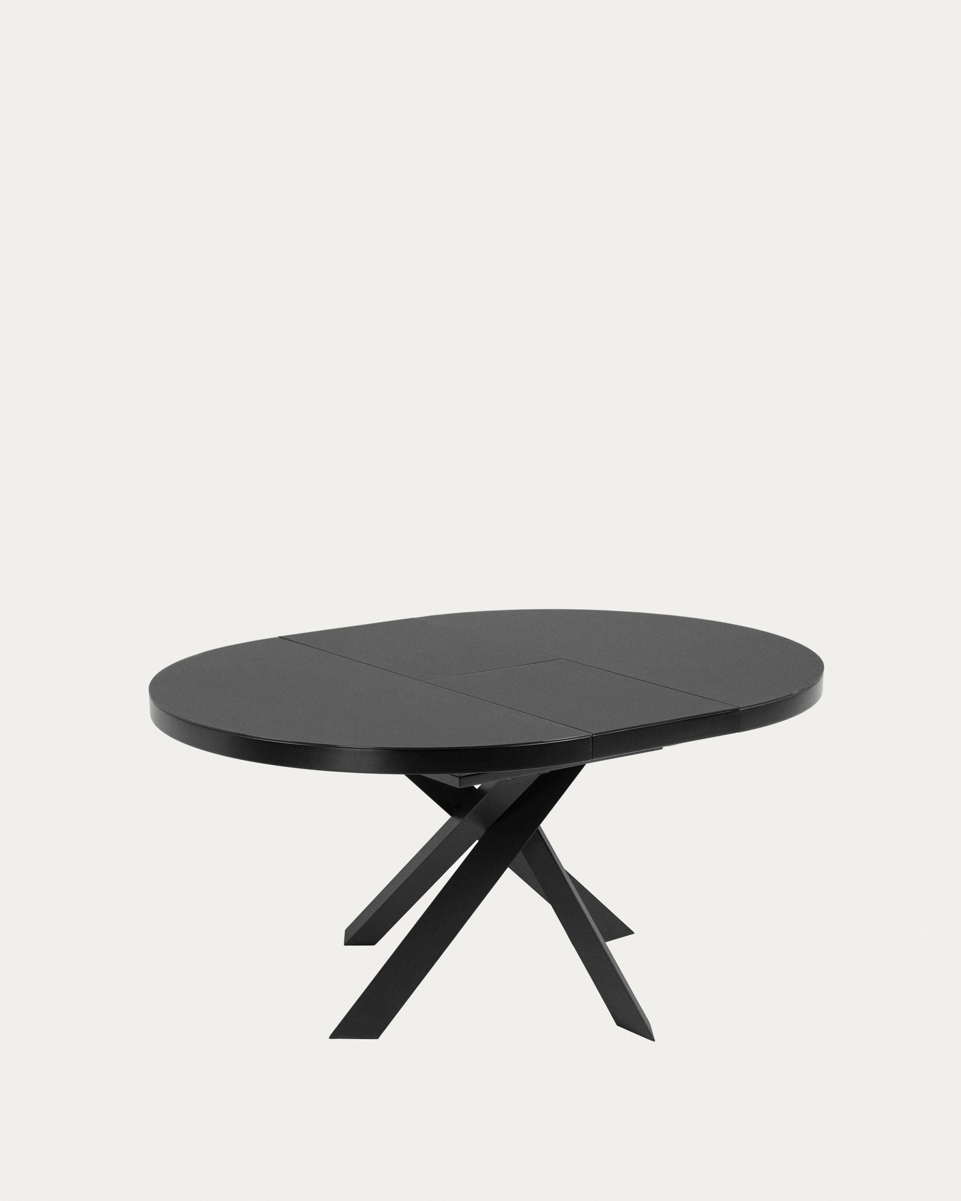 Vashti runder Ausziehtisch aus Glas und Stahlbeine mit schwarzem Finish Ø 120 (160) cm in Schwarz präsentiert im Onlineshop von KAQTU Design AG. Esstisch ist von Kave Home