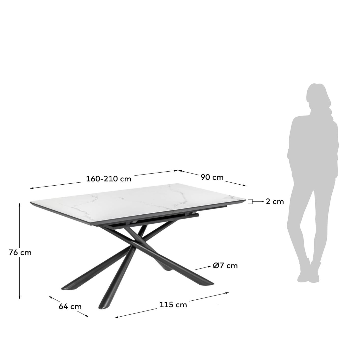 Theone ausziehbarer Tisch Feinsteinzeugplatte weiss schwarze Stahlbeine 160 (210) x 90 cm in Weiß präsentiert im Onlineshop von KAQTU Design AG. Esstisch ist von Kave Home