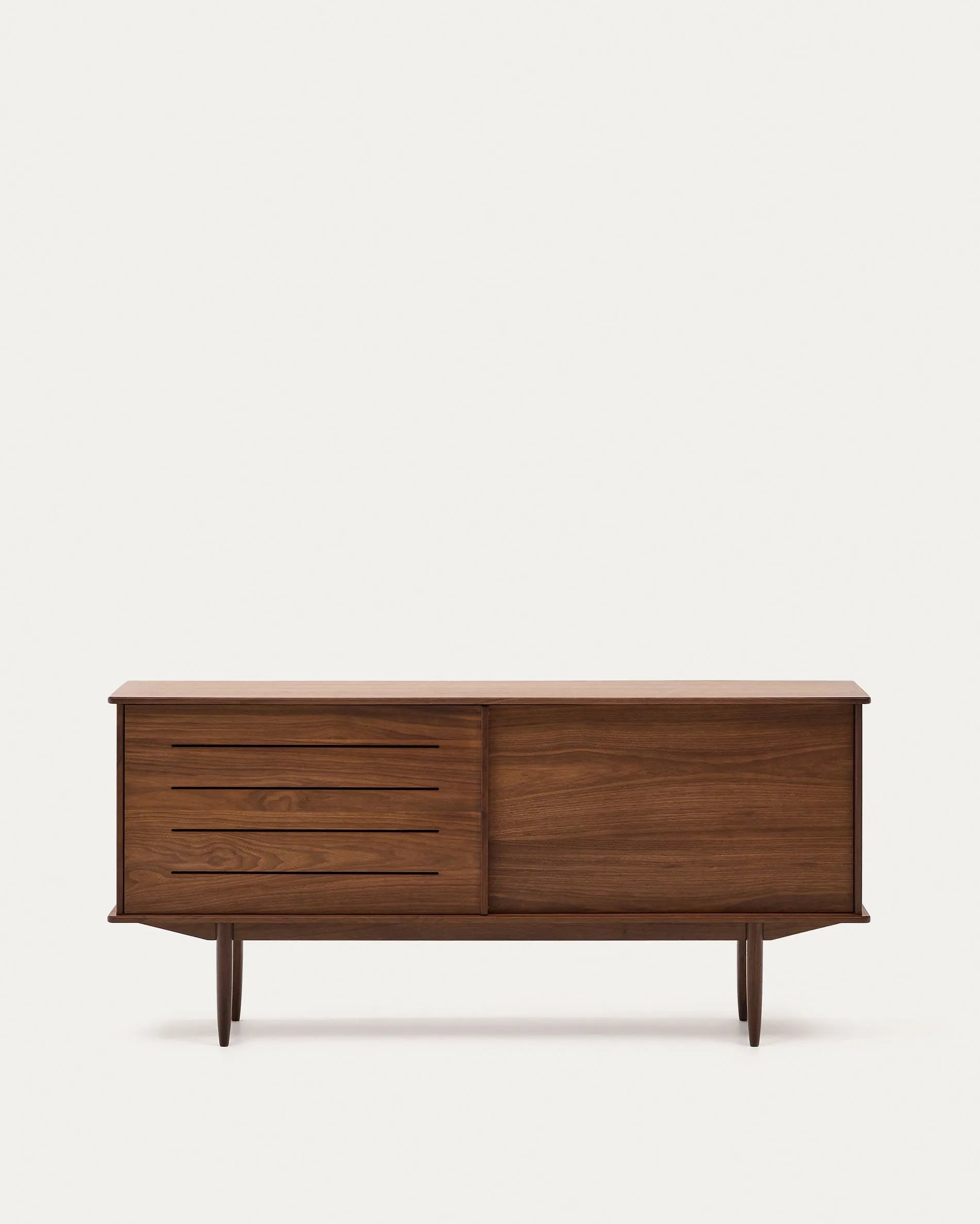 3D-Modell des eleganten Carolin Sideboards aus Nussholzfurnier, 180x83,8 cm, mit Retro-Charme, 2 Türen, 1 Schublade.