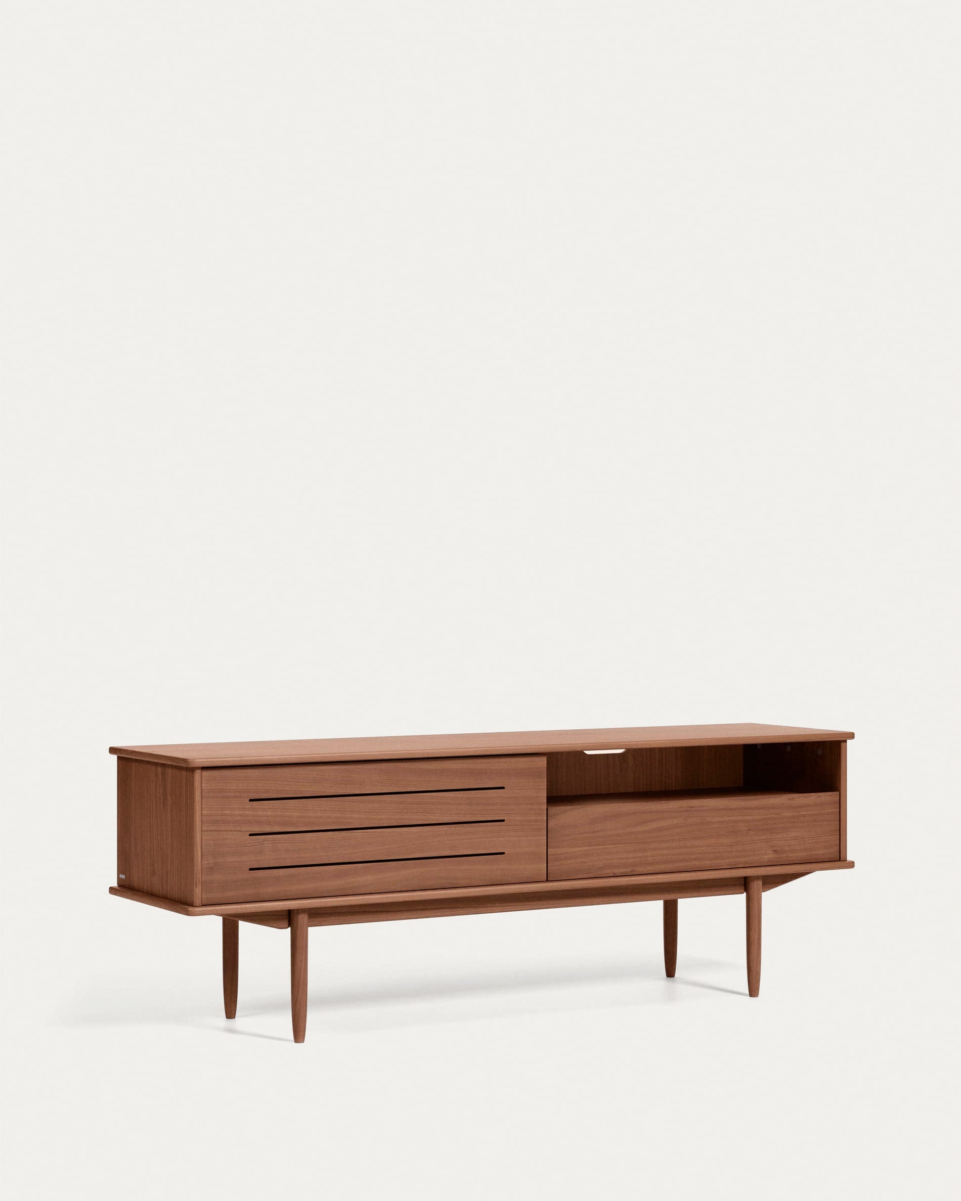 Carolin TV-Schrank 1 Türe und 1 Schublade aus Nussholzfurnier 180 x 63,5 cm in Dunkelbraun präsentiert im Onlineshop von KAQTU Design AG. Sideboard ist von Kave Home