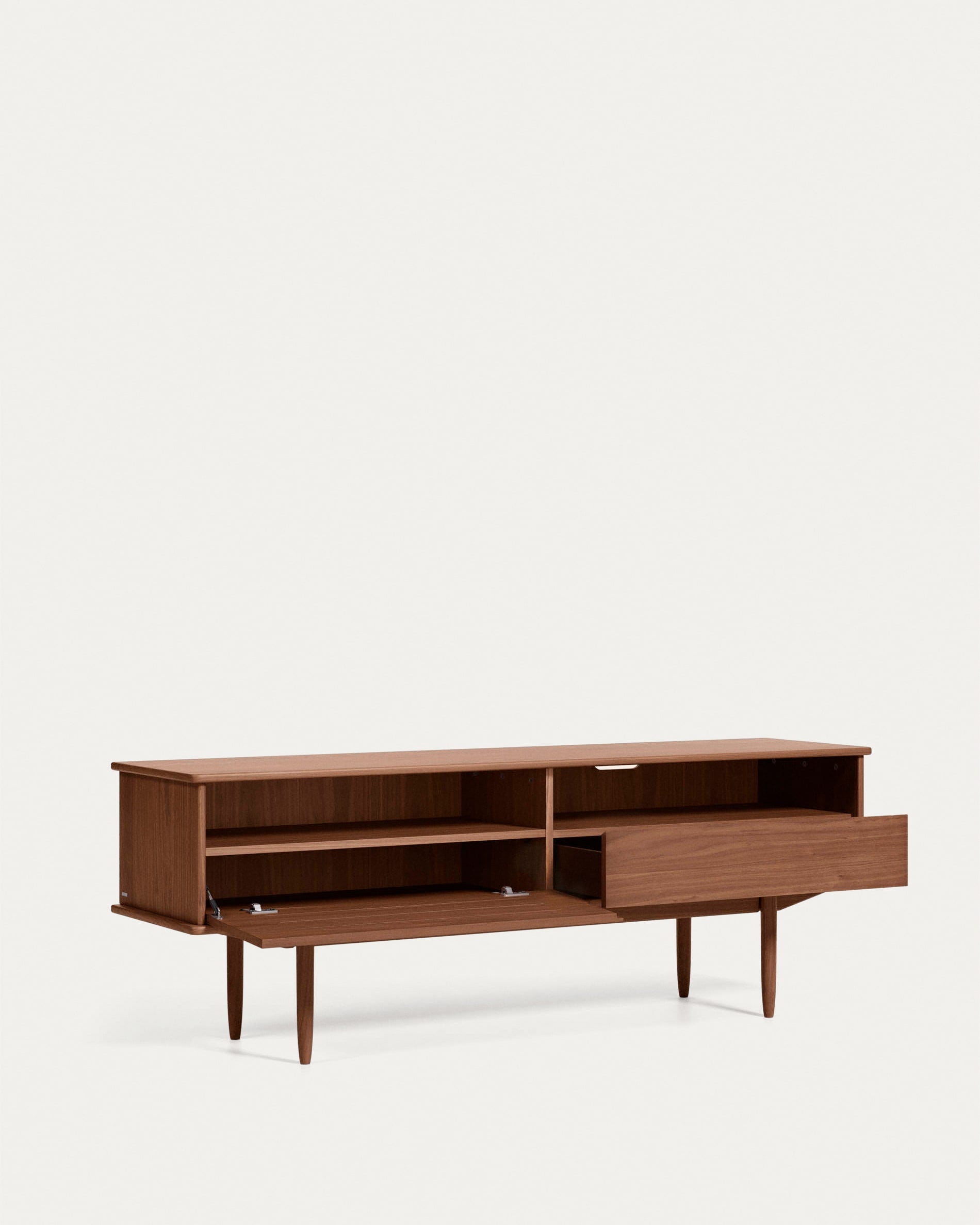 Carolin TV-Schrank 1 Türe und 1 Schublade aus Nussholzfurnier 180 x 63,5 cm in Dunkelbraun präsentiert im Onlineshop von KAQTU Design AG. Sideboard ist von Kave Home