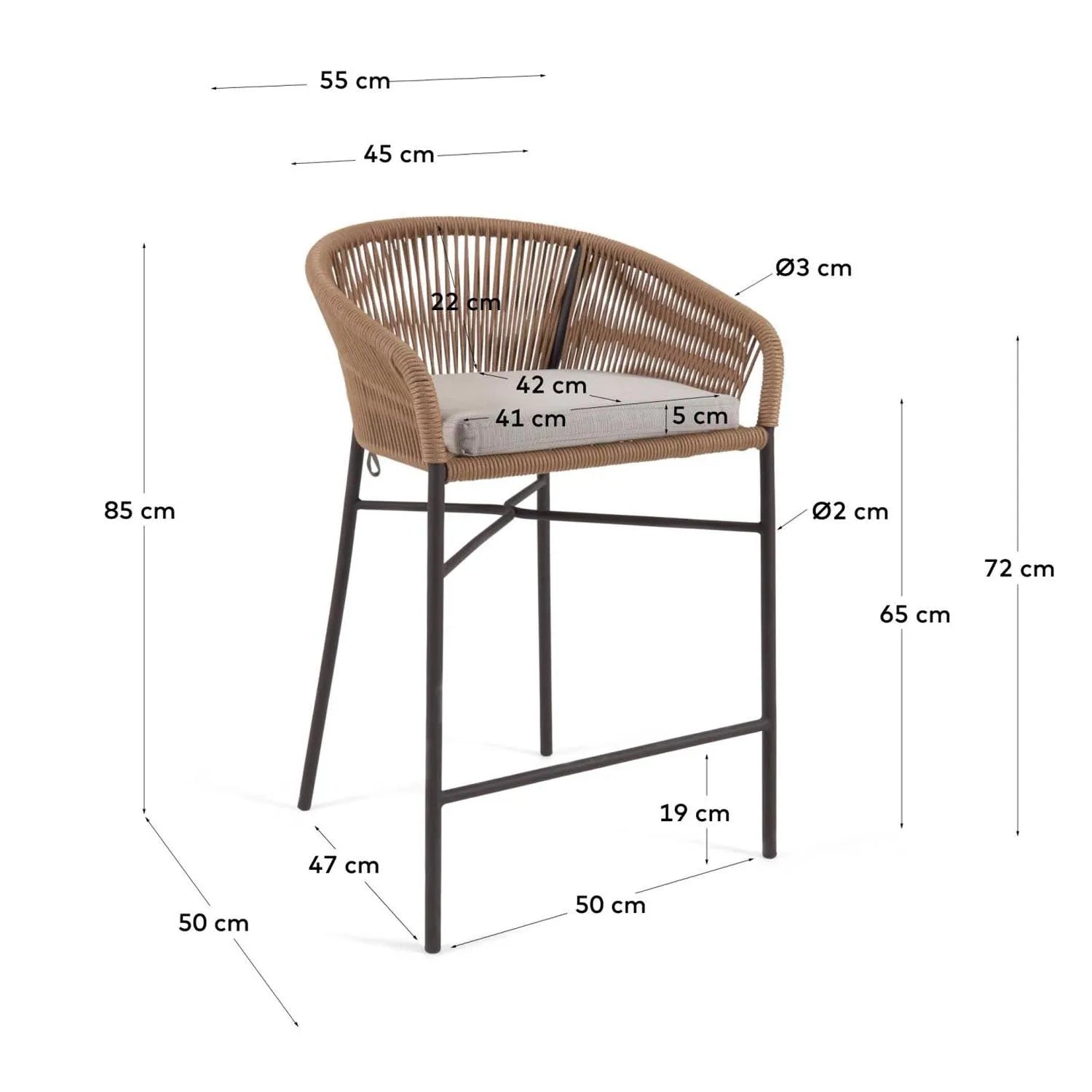 Yanet Hocker aus beigem Seil Höhe 65 cm in Beige präsentiert im Onlineshop von KAQTU Design AG. Hocker Outdoor ist von Kave Home