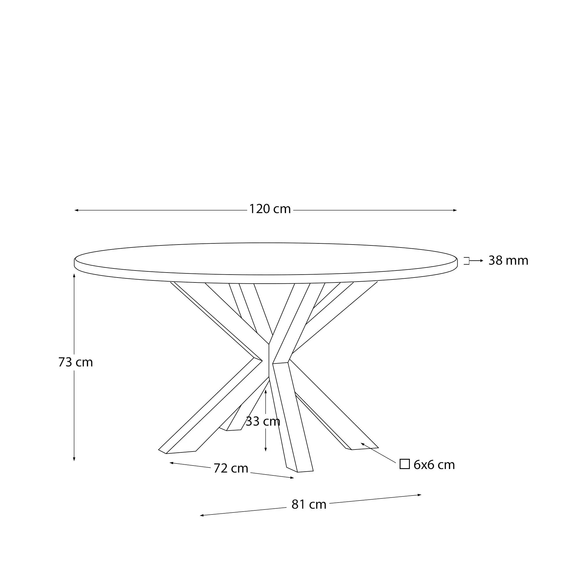 Eleganter runder Tisch aus Akazienholz mit Stahlbeinen in Holzoptik, Ø 120 cm, ideal für stilvolle Esszimmer.