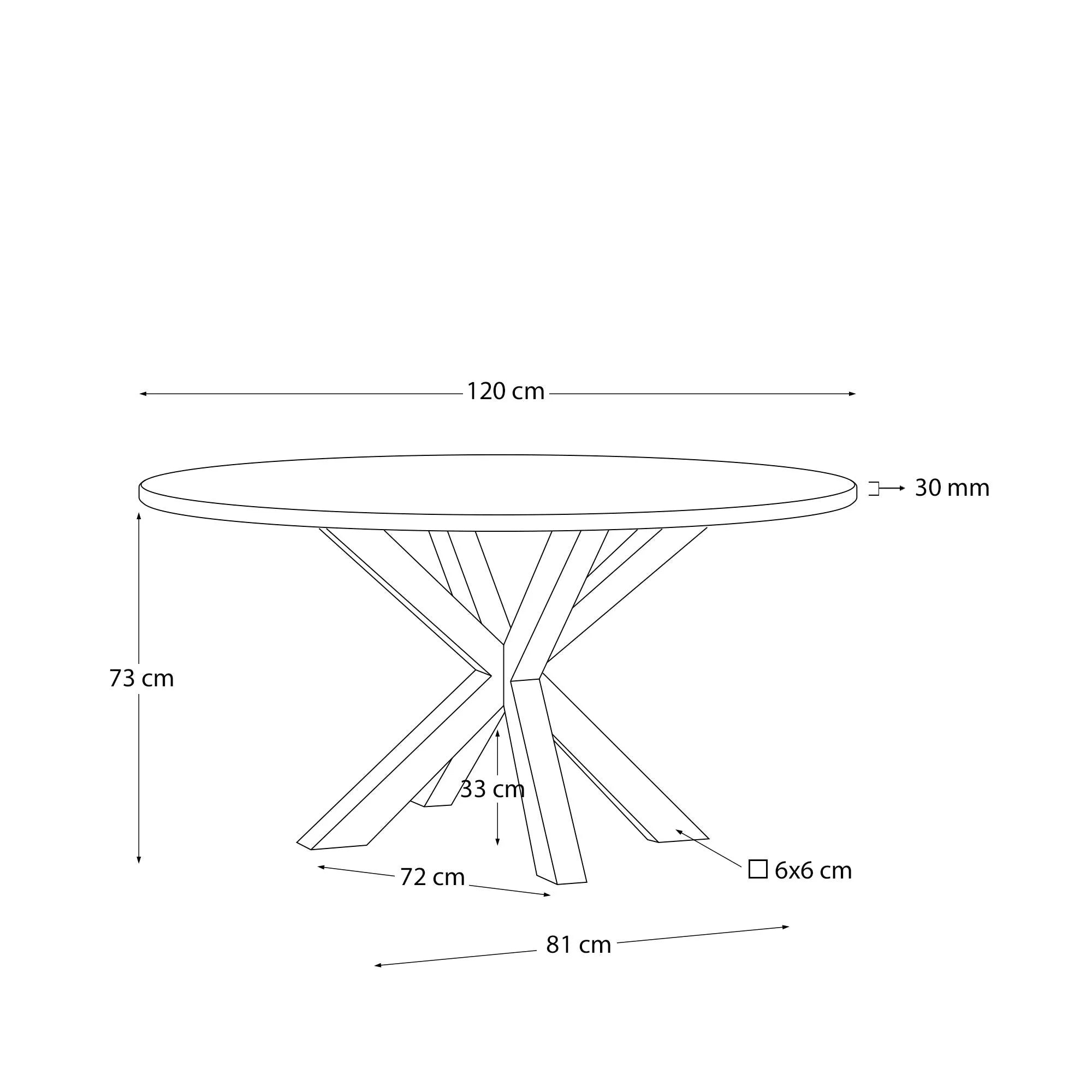 Moderner runder Tisch Argo: Weiße Melaminplatte, schwarze Stahlbeine, Ø 120 cm. Stilvoll, robust, ideal für gesellige Runden.