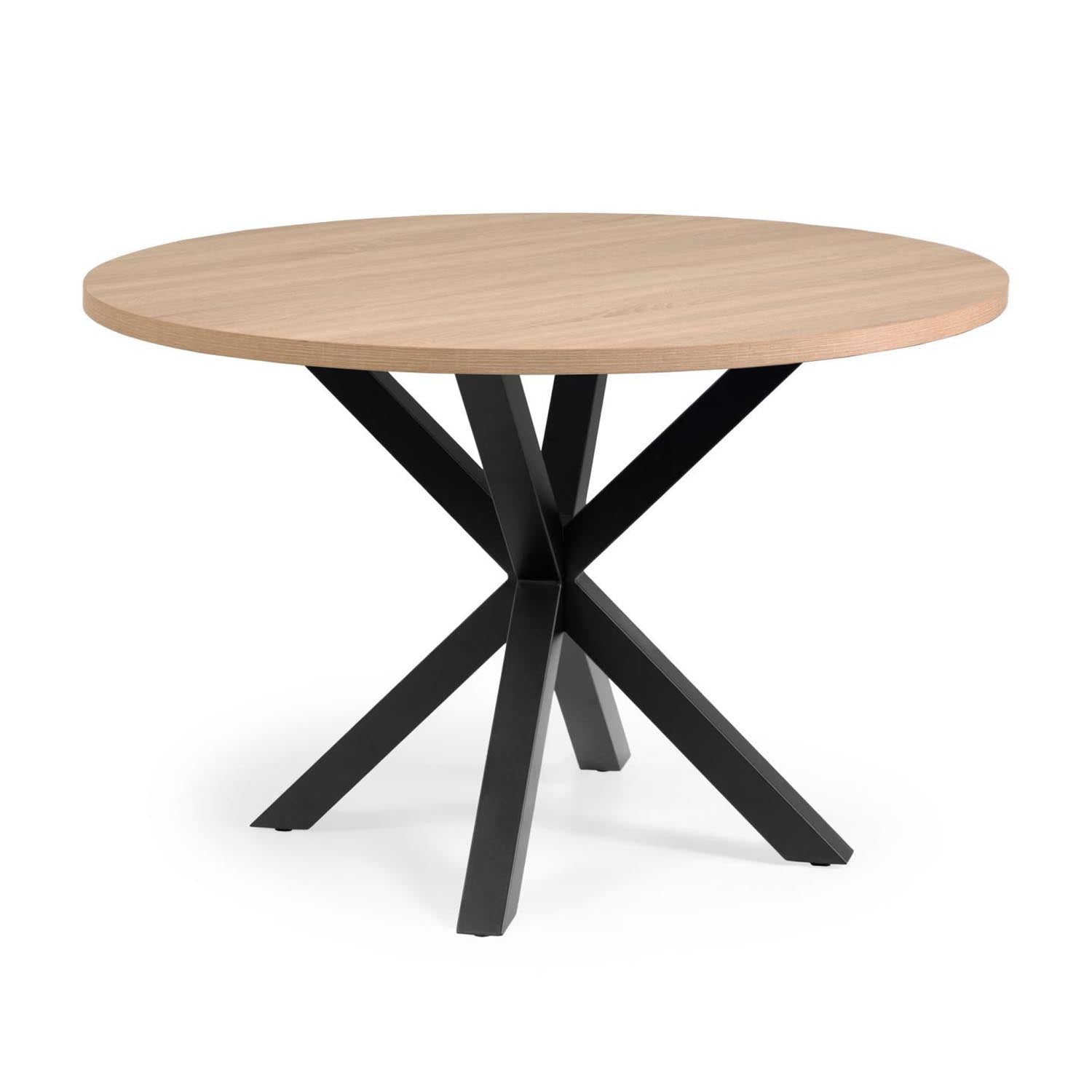 Argo runder Tisch mit Melamin natur und schwarzen Stahlbeinen Ø 119 cm in Natur, Schwarz präsentiert im Onlineshop von KAQTU Design AG. Esstisch ist von Kave Home