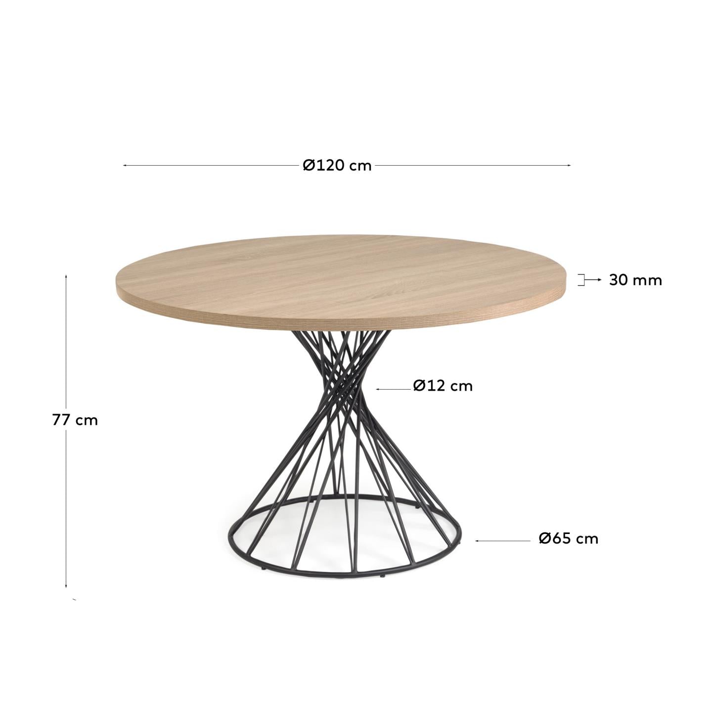 Niut runder Tisch aus Melamin natur und mit schwarzen Stahlbeinen Ø 120 cm in Mehrfarbig präsentiert im Onlineshop von KAQTU Design AG. Esstisch ist von Kave Home