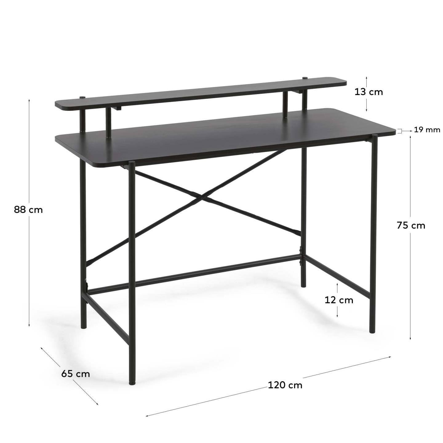 Galatia Tisch schwarzes Melamin und schwarz lackierte Metallbeine 120 x 60 cm in Schwarz präsentiert im Onlineshop von KAQTU Design AG. Esstisch ist von Kave Home