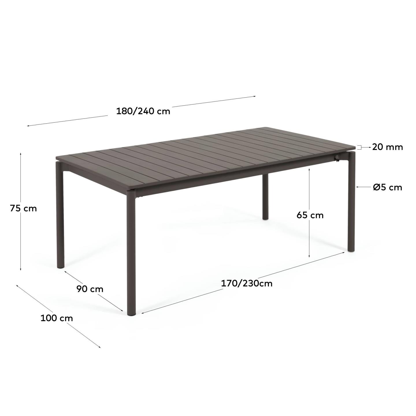 Zaltana ausziehbarer Outdoor-Tisch aus Aluminium matt dunkelgrau 180 (240) x 100 cm in Grau präsentiert im Onlineshop von KAQTU Design AG. Gartentisch ist von Kave Home