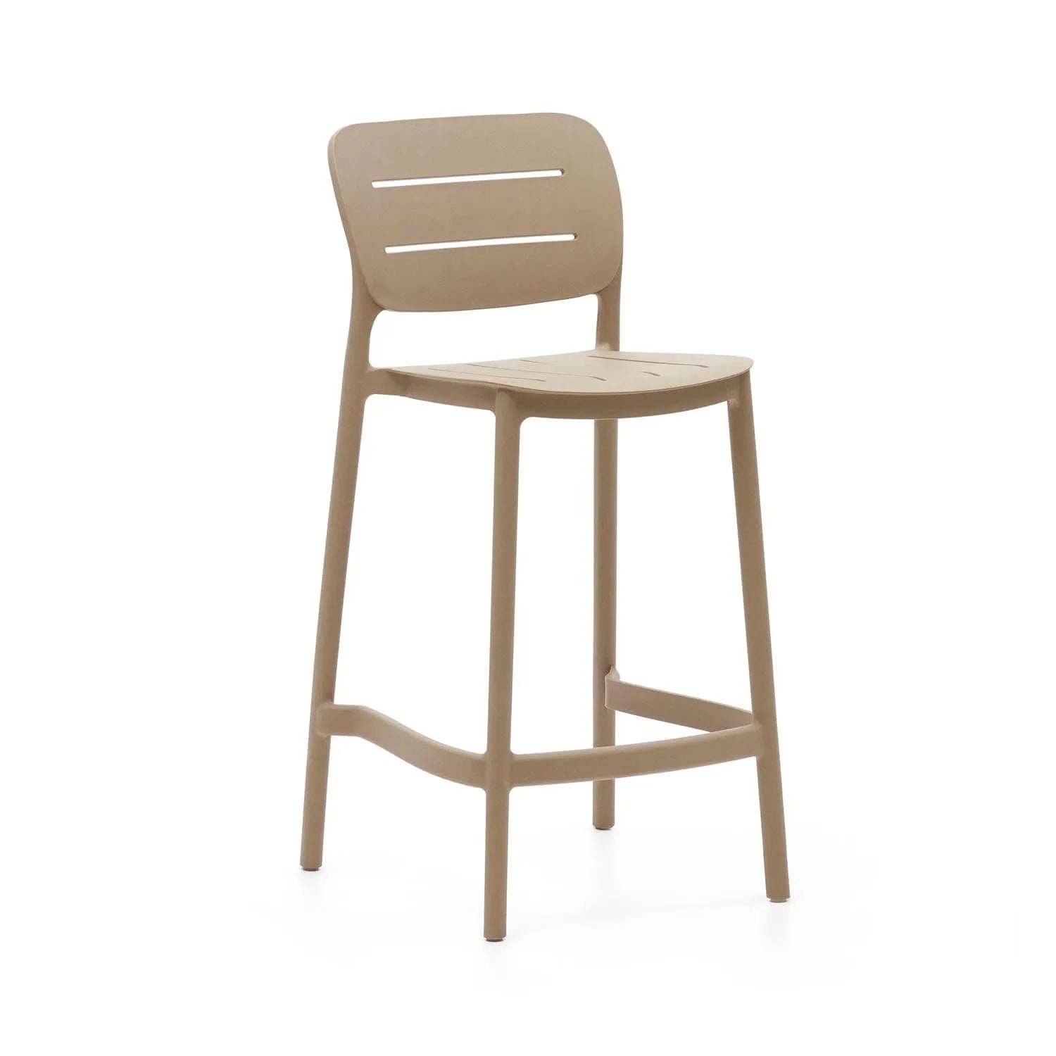 Eleganter, UV-beständiger Morella Outdoor-Hocker in Beige, 65 cm hoch, aus recycelbarem Polypropylen, ideal für Terrasse und Garten.