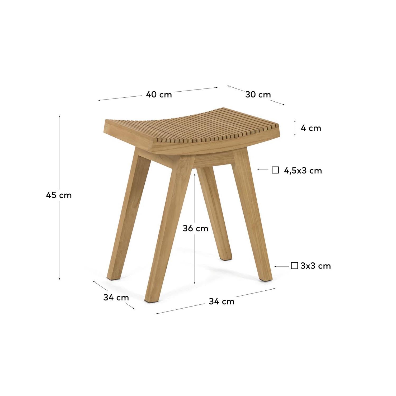 Vicentina Fußstütze aus massivem Teakholz in Natur präsentiert im Onlineshop von KAQTU Design AG. Hocker ist von Kave Home