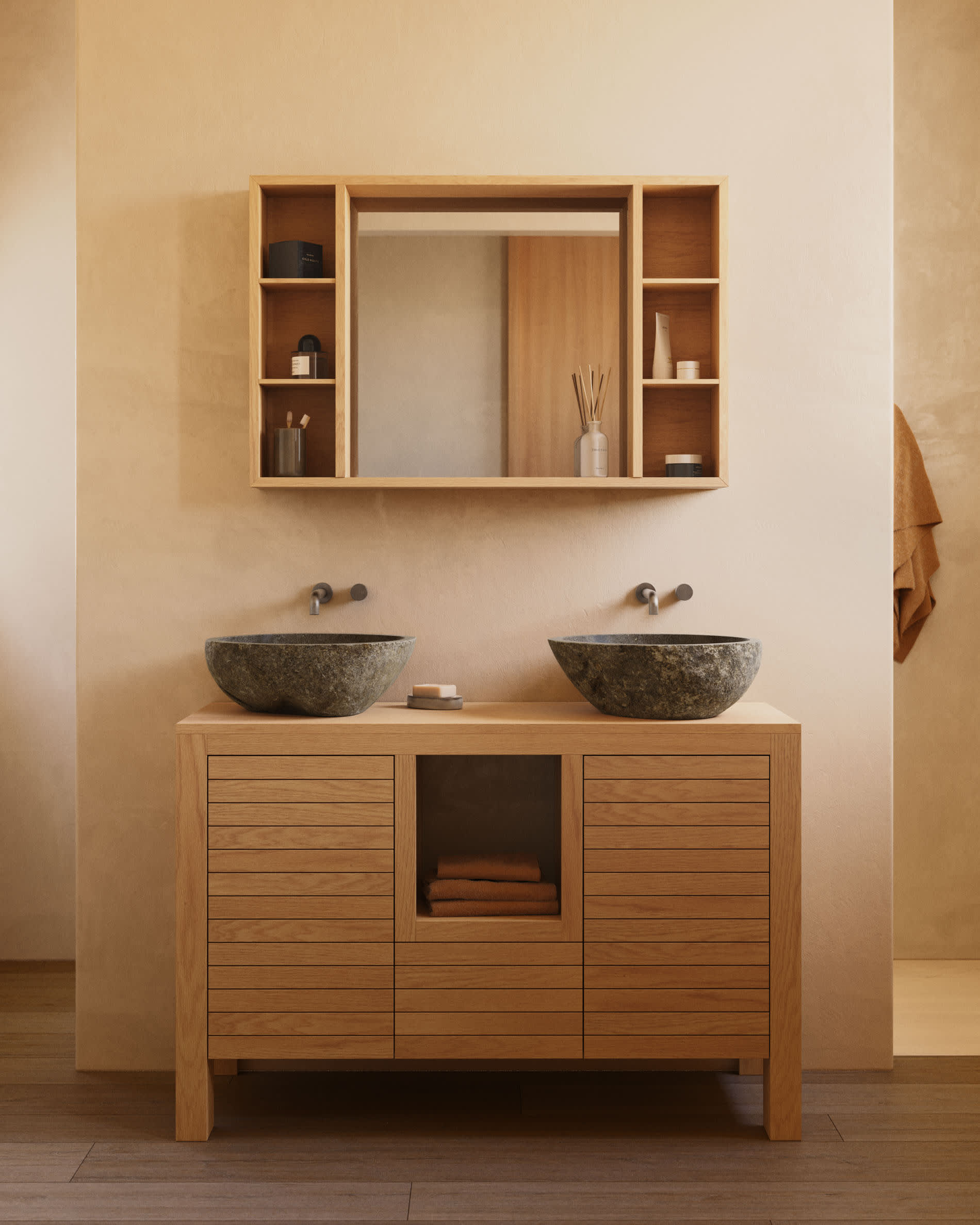 Badezimmerspiegelschrank Parana aus massivem Teakholz 100 x 65 cm in Braun präsentiert im Onlineshop von KAQTU Design AG. Spiegel ist von Kave Home