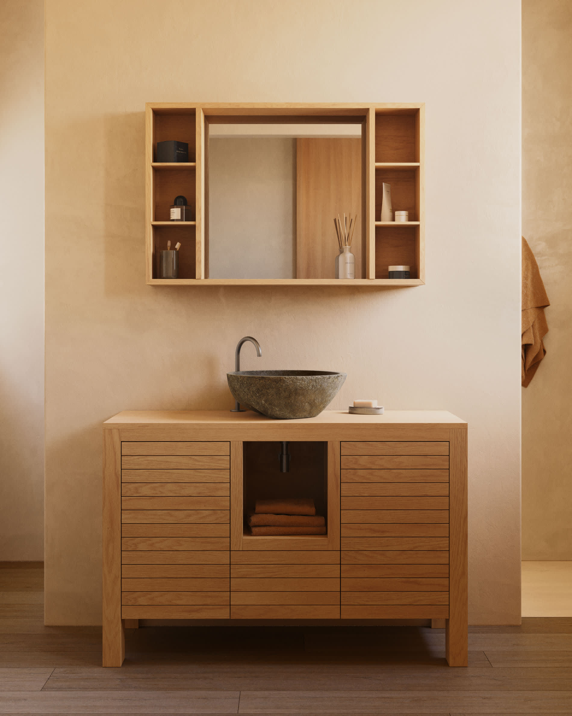 Badezimmerspiegelschrank Parana aus massivem Teakholz 100 x 65 cm in Braun präsentiert im Onlineshop von KAQTU Design AG. Spiegel ist von Kave Home