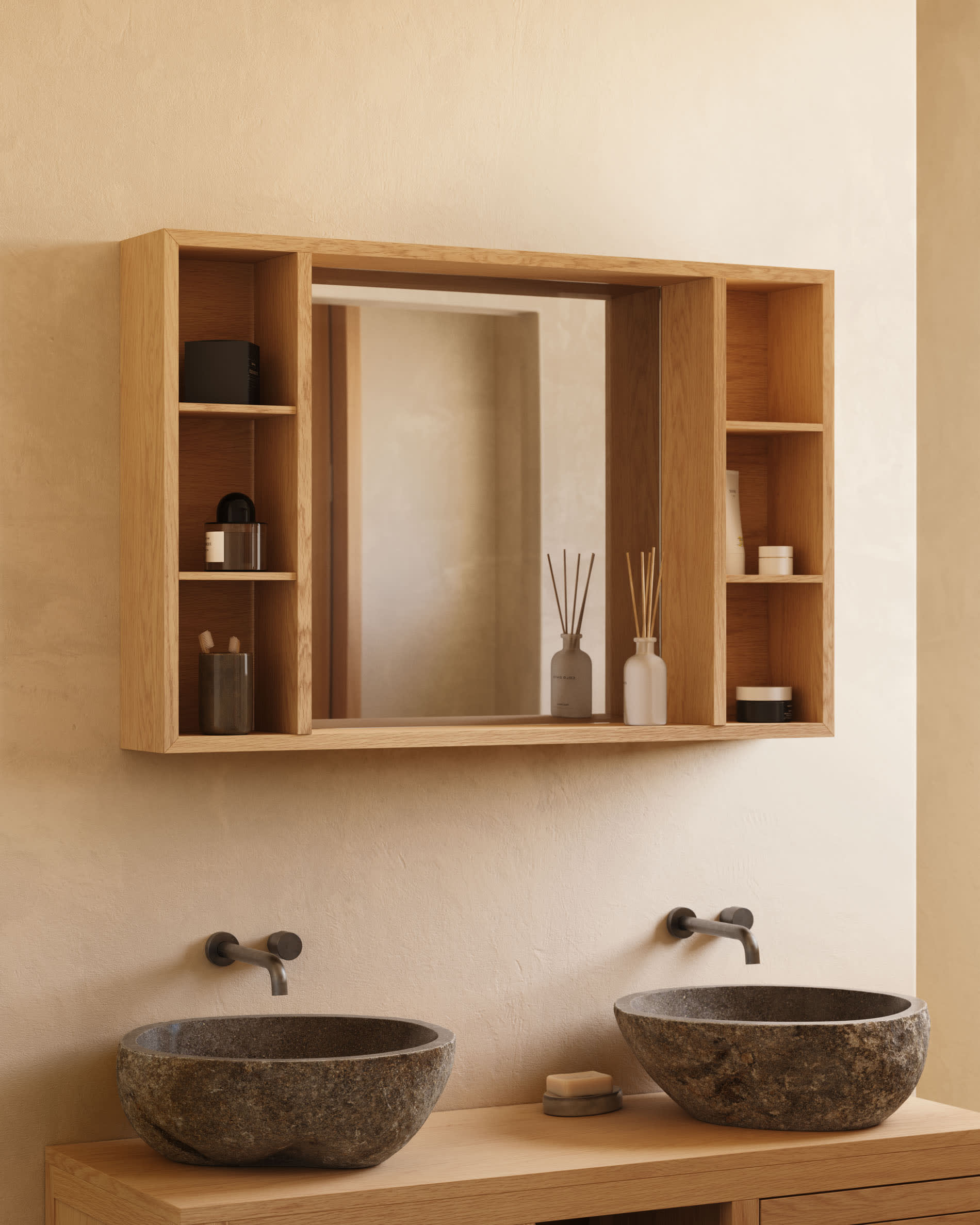 Badezimmerspiegelschrank Parana aus massivem Teakholz 100 x 65 cm in Braun präsentiert im Onlineshop von KAQTU Design AG. Spiegel ist von Kave Home