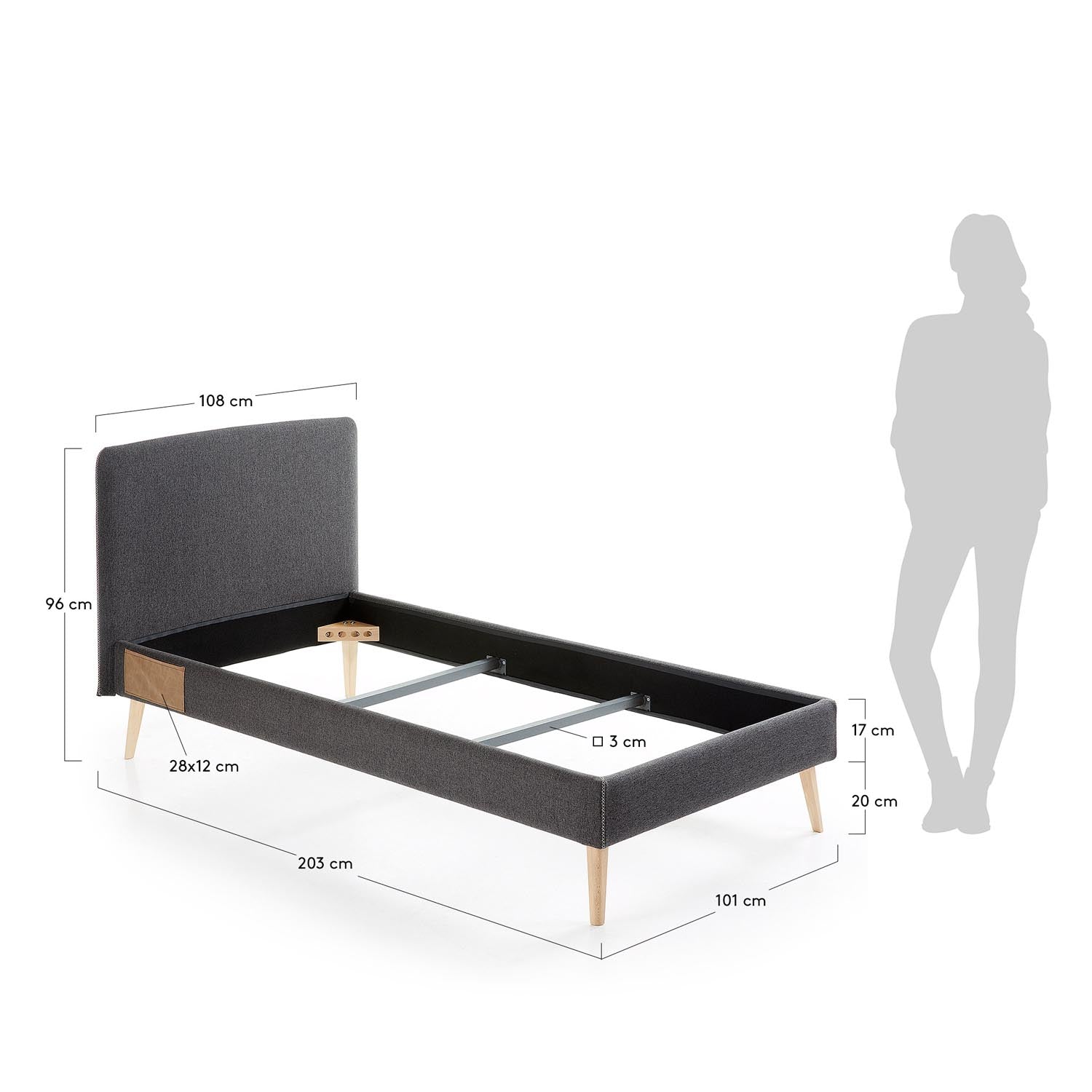 Dyla Bezug in Schwarz für Bett mit Matratzengrösse von 90 x 190 cm in Schwarz präsentiert im Onlineshop von KAQTU Design AG. Zubehör Bett ist von Kave Home