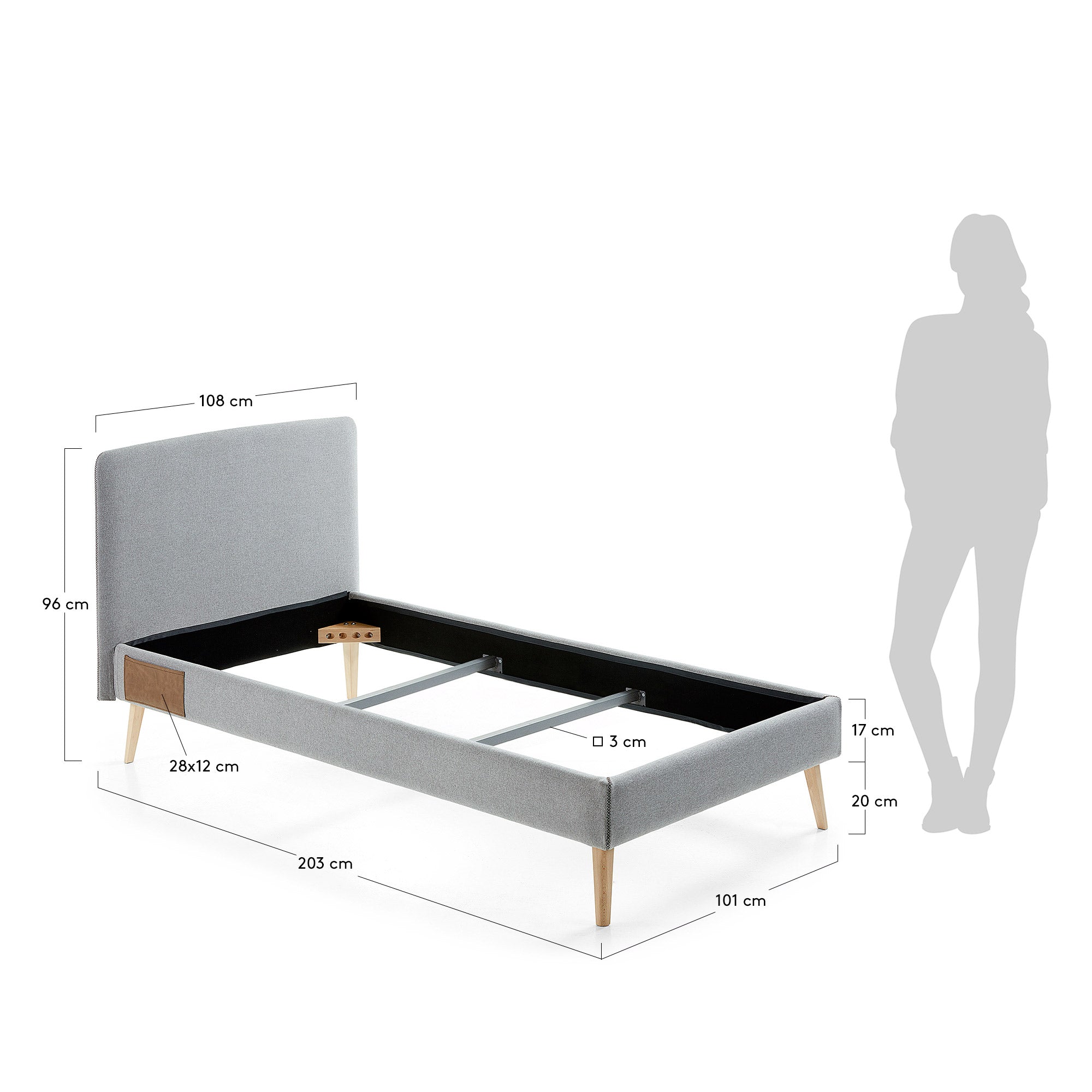 Dyla Bezug in Grau für Bett mit Matratzengrösse von 90 x 190 cm in Grau präsentiert im Onlineshop von KAQTU Design AG. Zubehör Bett ist von Kave Home