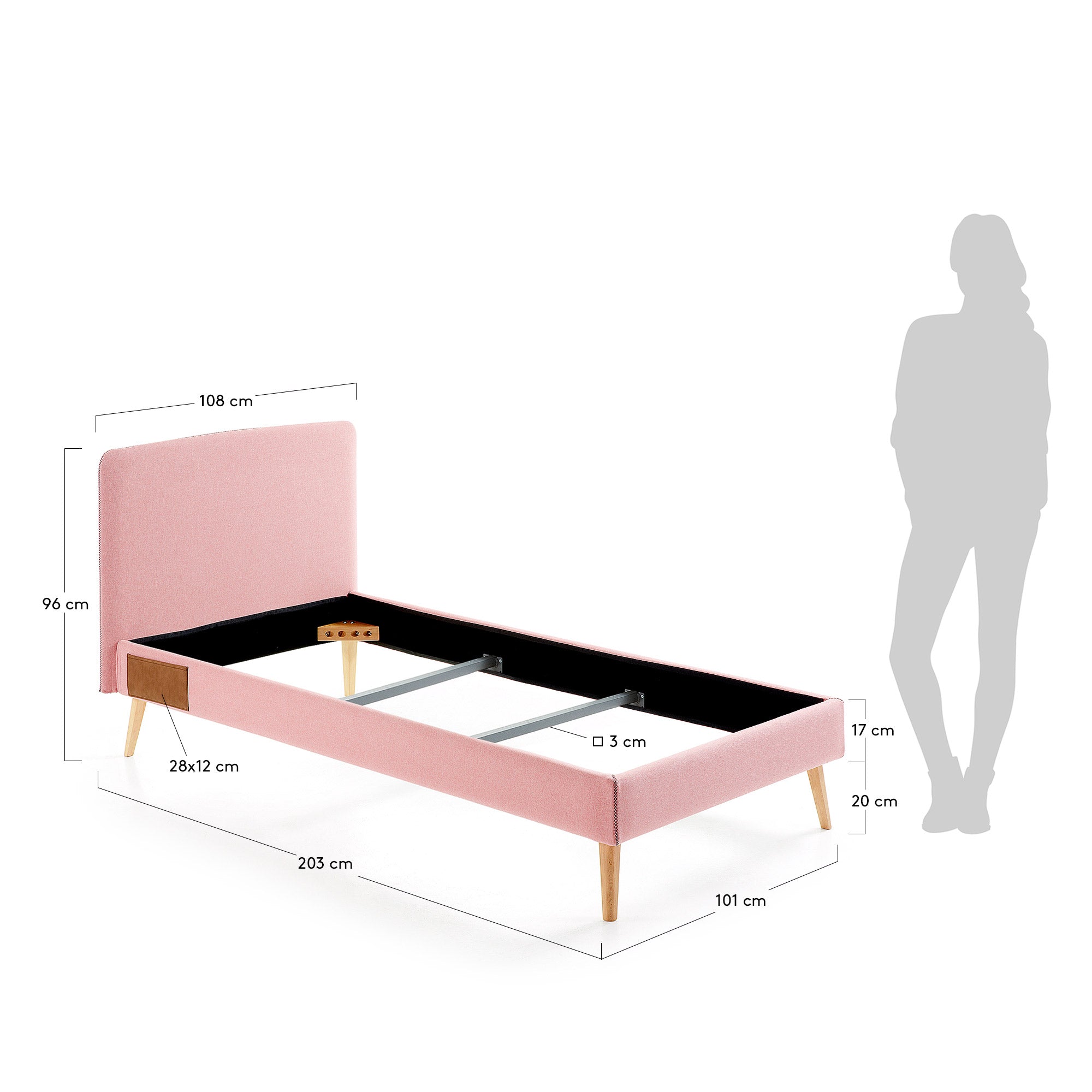 Dyla Bezug in Rosa für Bett mit Matratzengrösse von 90 x 190 cm in Rosa präsentiert im Onlineshop von KAQTU Design AG. Zubehör Bett ist von Kave Home