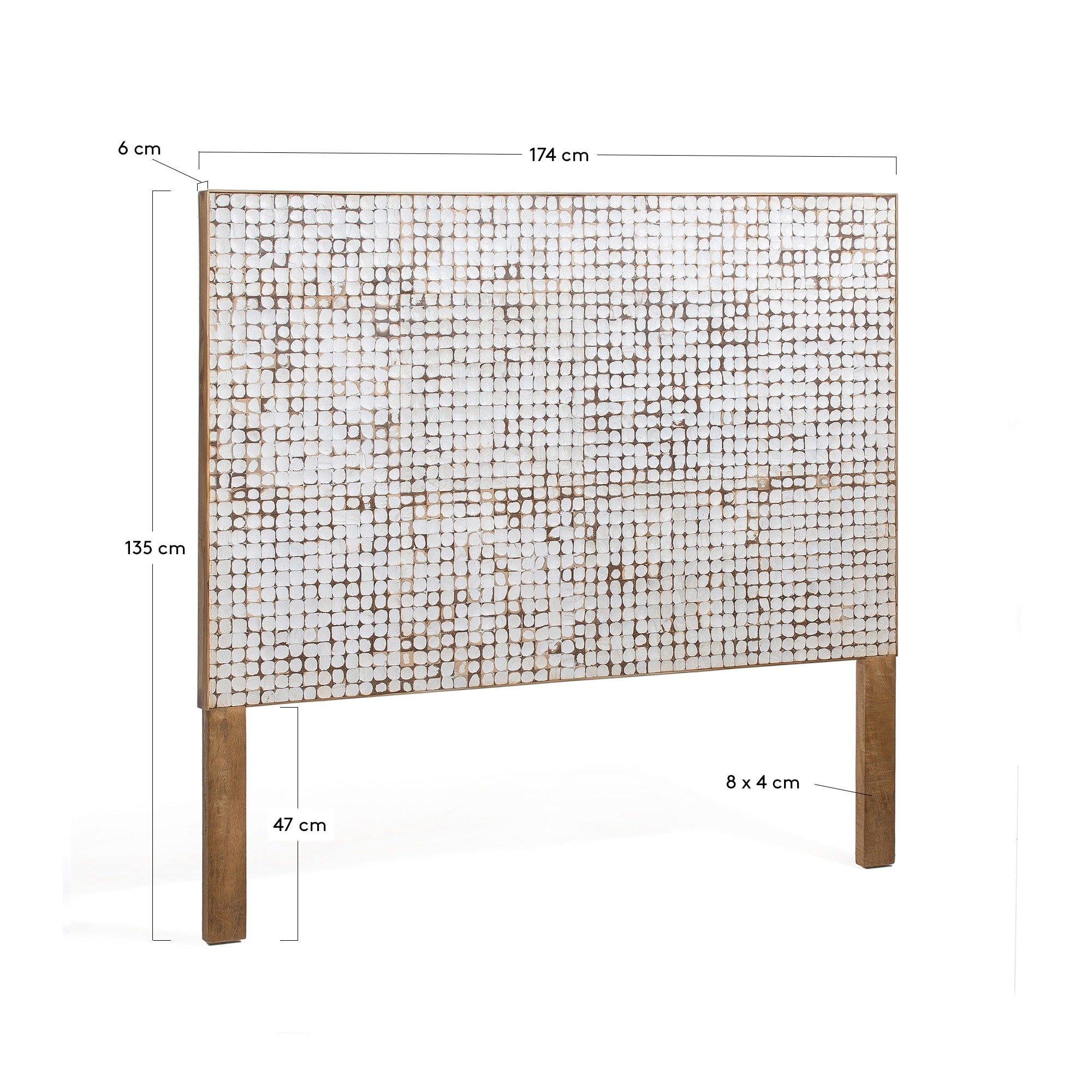 Kron Bettkopfteil Beine massives Mangoholz und Kokosnussschalen für Bett mit 160 cm Breite in Weiß präsentiert im Onlineshop von KAQTU Design AG. Zubehör Bett ist von Kave Home