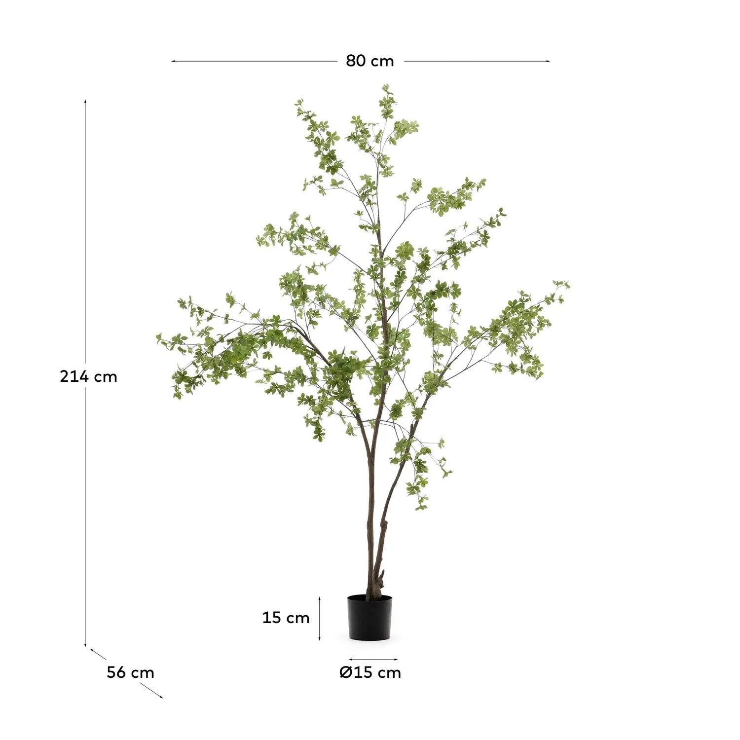 Kave Home Kunstbaum Enkianthus 214 cm mit stilvollem schwarzem Topf.