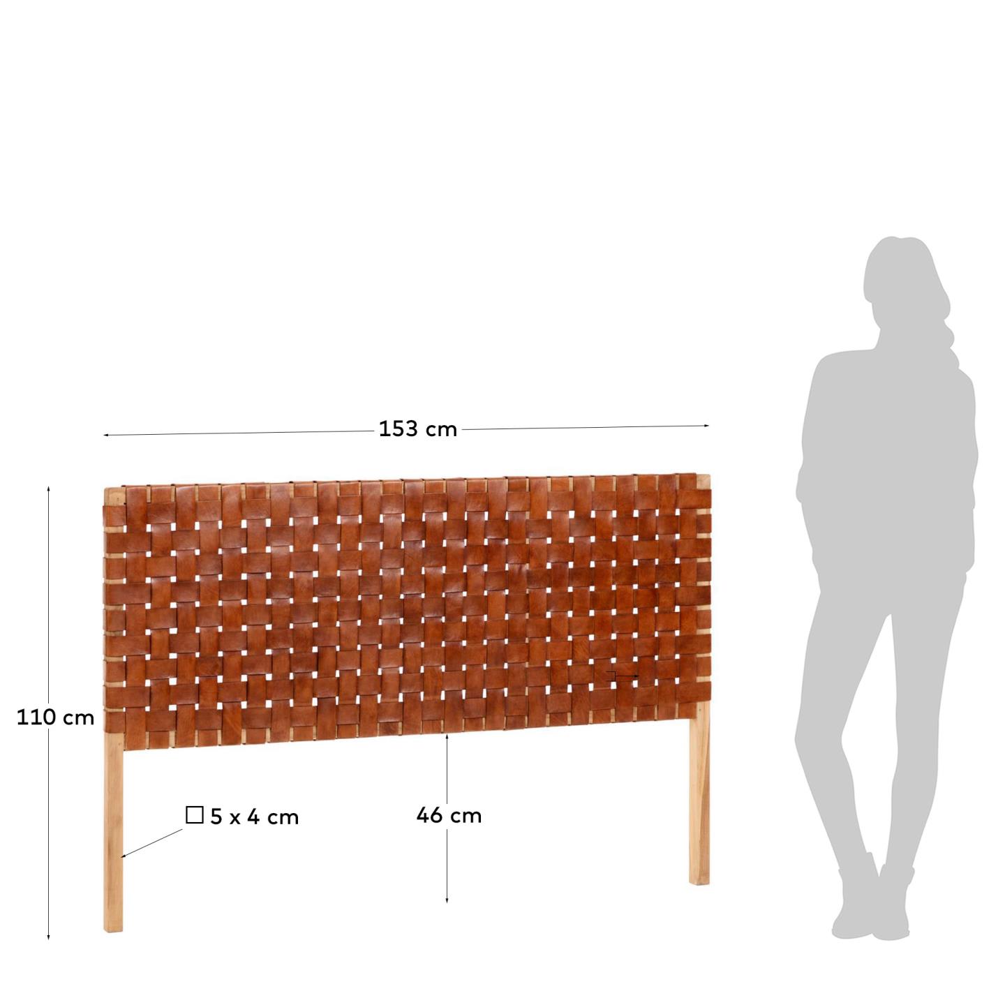 Calixta Bettkopfteil aus massivem Teakholz und Leder für Bett von 150 cm in Braun präsentiert im Onlineshop von KAQTU Design AG. Zubehör Bett ist von Kave Home