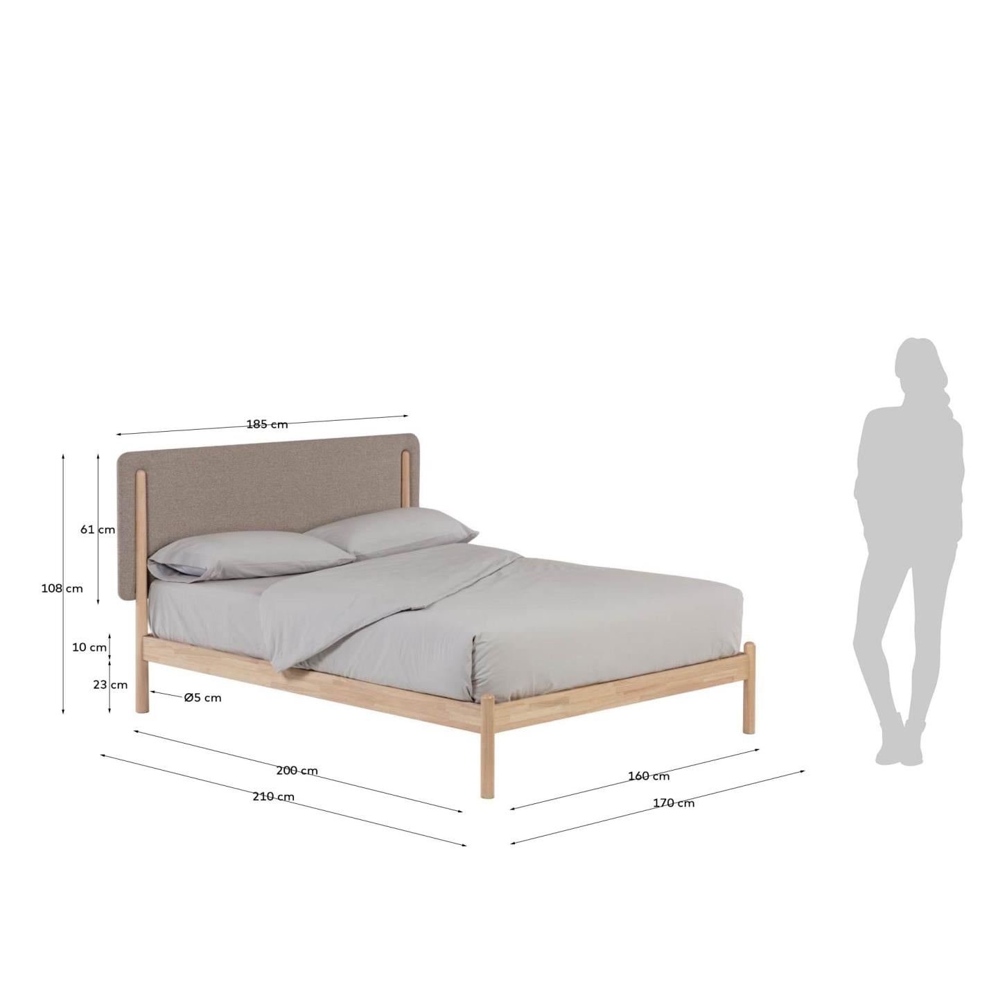 Shayndel Bett aus massivem Kautschukholz für Matratze von 160 x 200 cm in Grau präsentiert im Onlineshop von KAQTU Design AG. Bett ist von Kave Home