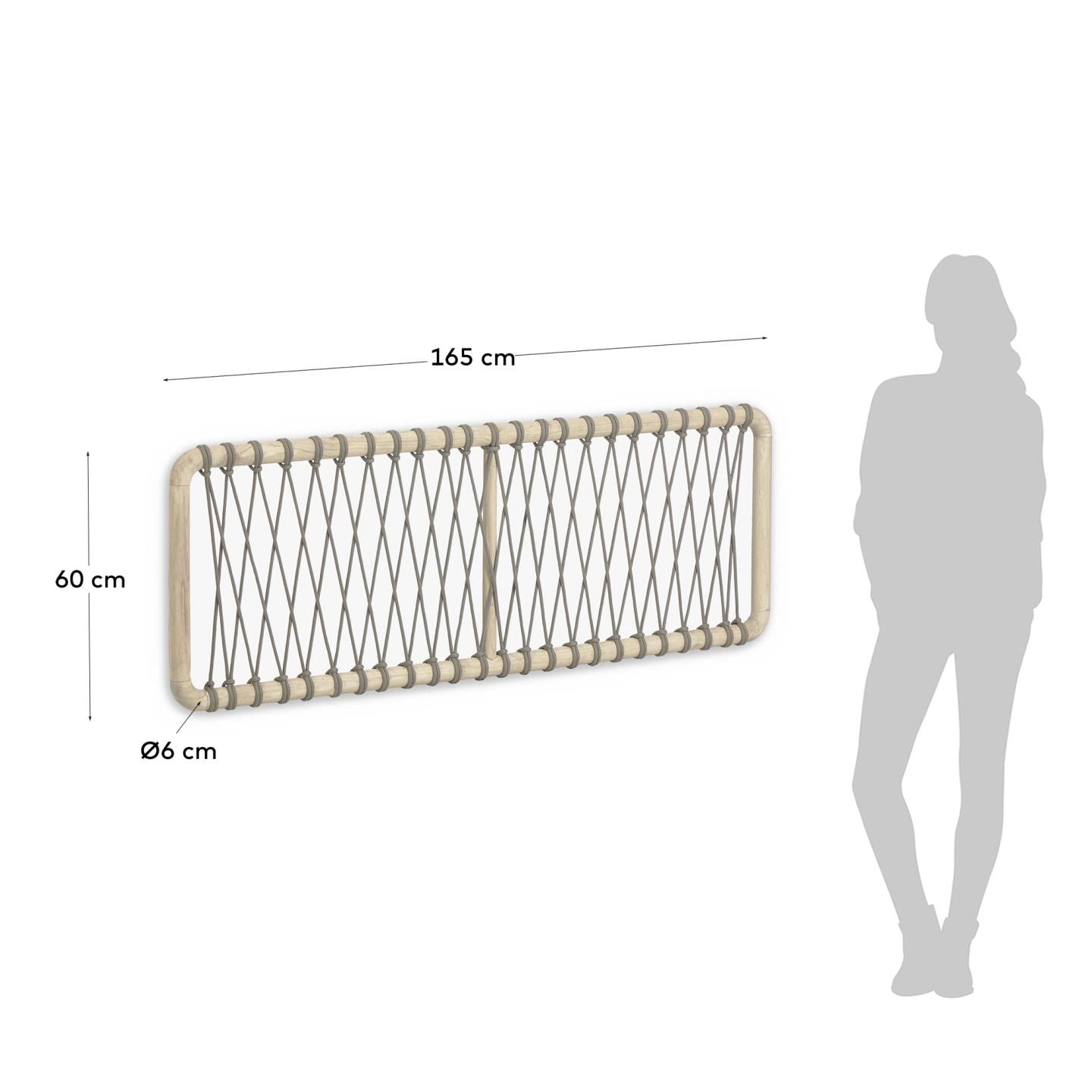 Aberash Bettkopfteil aus massivem Mindiholz und Seil in Grau für Bett von 160 cm in Braun präsentiert im Onlineshop von KAQTU Design AG. Zubehör Bett ist von Kave Home