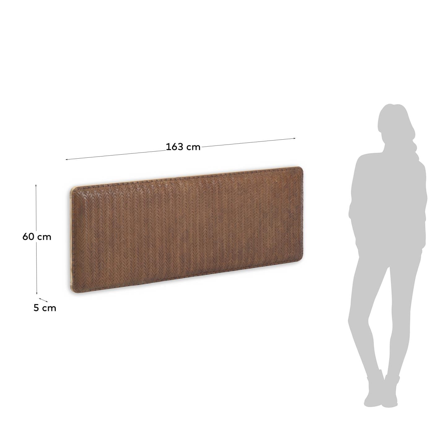 Natesa Bettkopfteil aus massivem Teakholz und Leder für Bett von 160 cm in Braun präsentiert im Onlineshop von KAQTU Design AG. Zubehör Bett ist von Kave Home