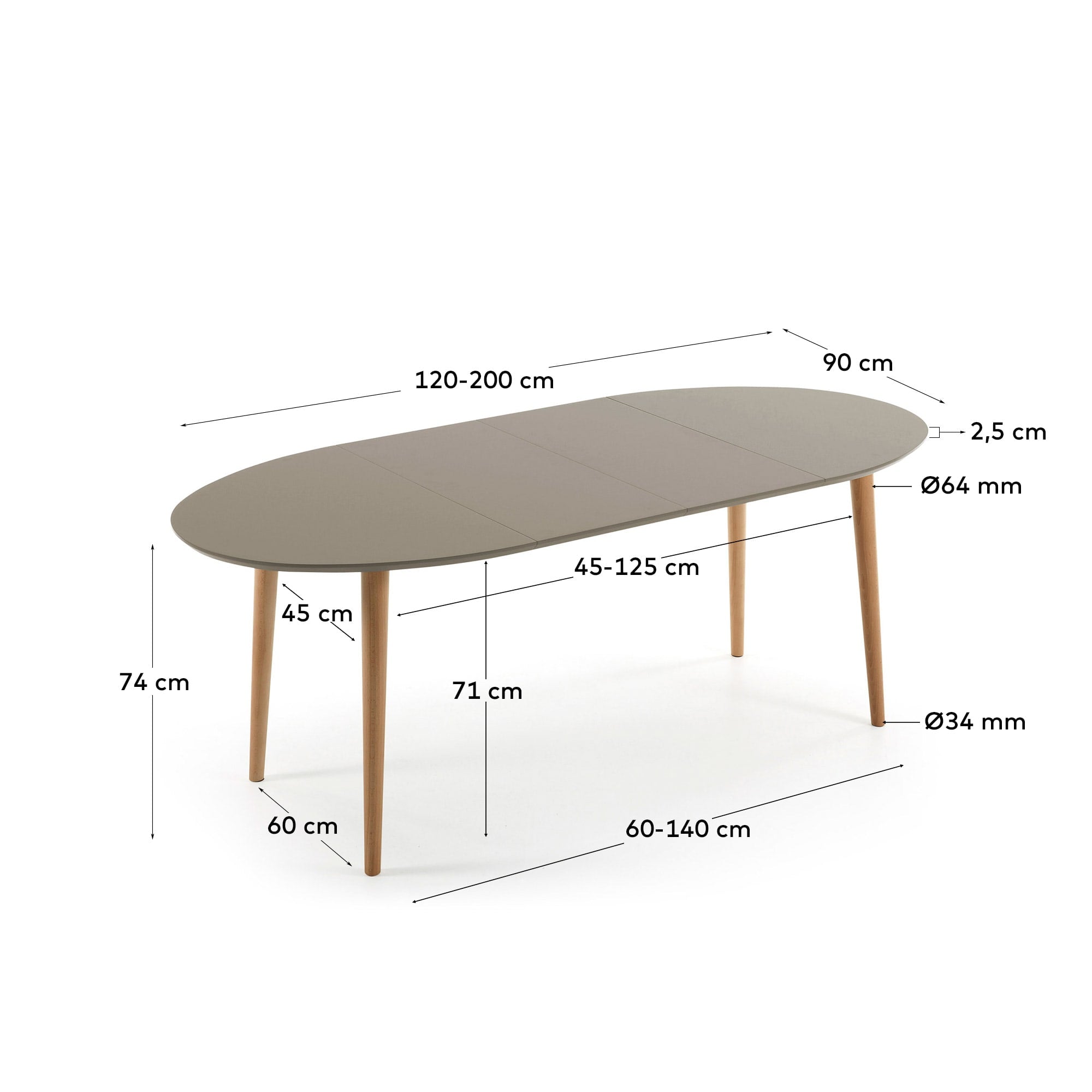 Ovaler Ausziehtisch Oqui MDF braun lackiert und Beine aus massiver Buche 120 (200) x 90 cm in Braun präsentiert im Onlineshop von KAQTU Design AG. Esstisch ist von Kave Home