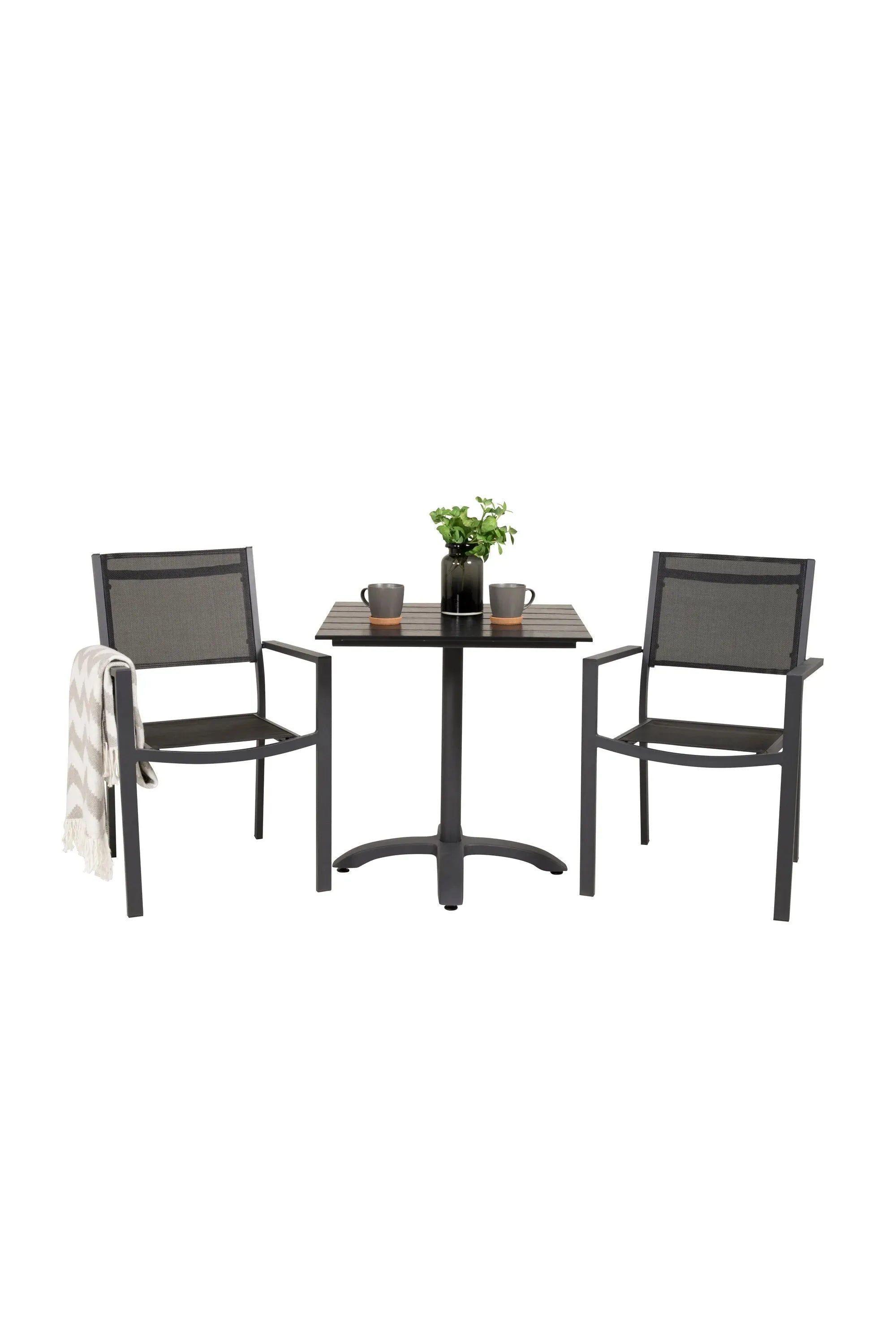 Colorado Cafétisch + 2 x Copacabana Arm Stuhl in Schwarz Schwarz präsentiert im Onlineshop von KAQTU Design AG. Esszimmerset ist von Venture Home