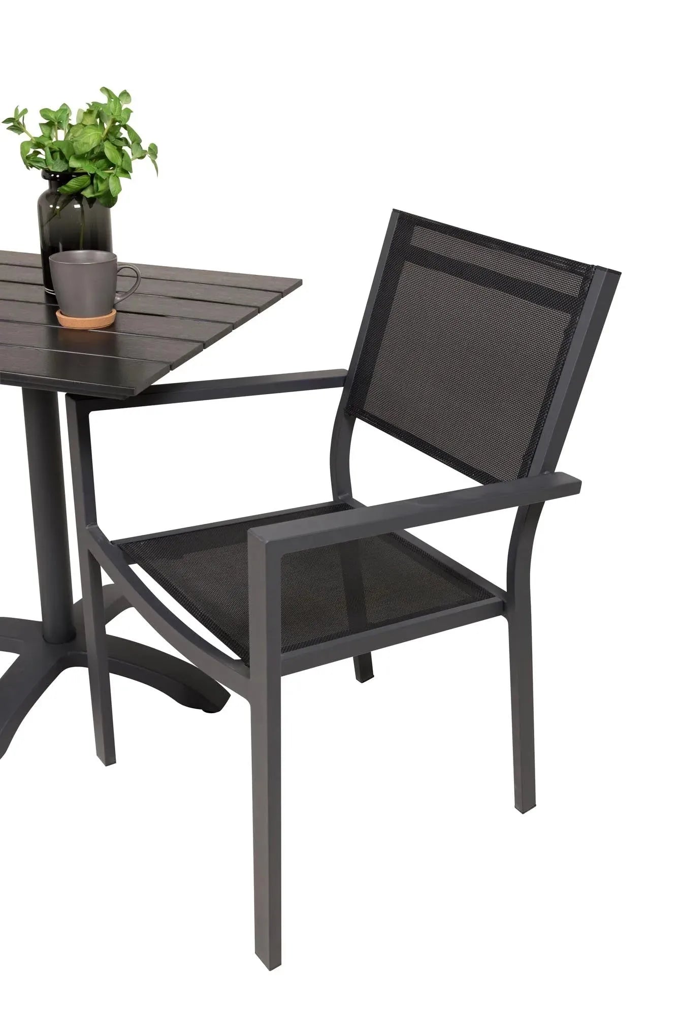 Colorado Cafétisch + 2 x Copacabana Arm Stuhl in Schwarz Schwarz präsentiert im Onlineshop von KAQTU Design AG. Esszimmerset ist von Venture Home