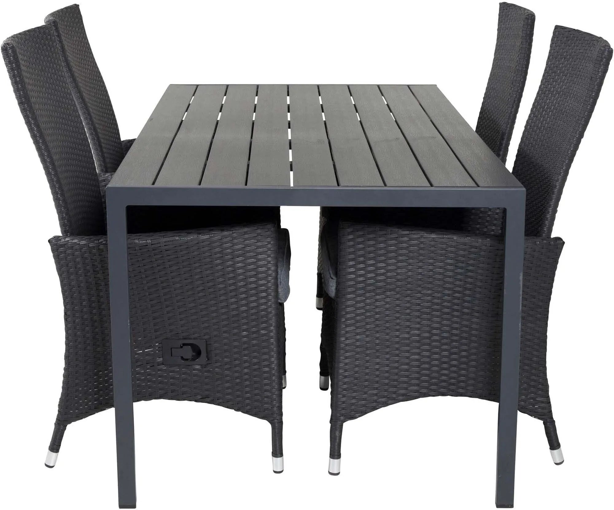 Modernes Outdoor-Tischset von Venture Home: Robuster Tisch & elegante Padova-Stühle für stilvolle Abende im Freien.