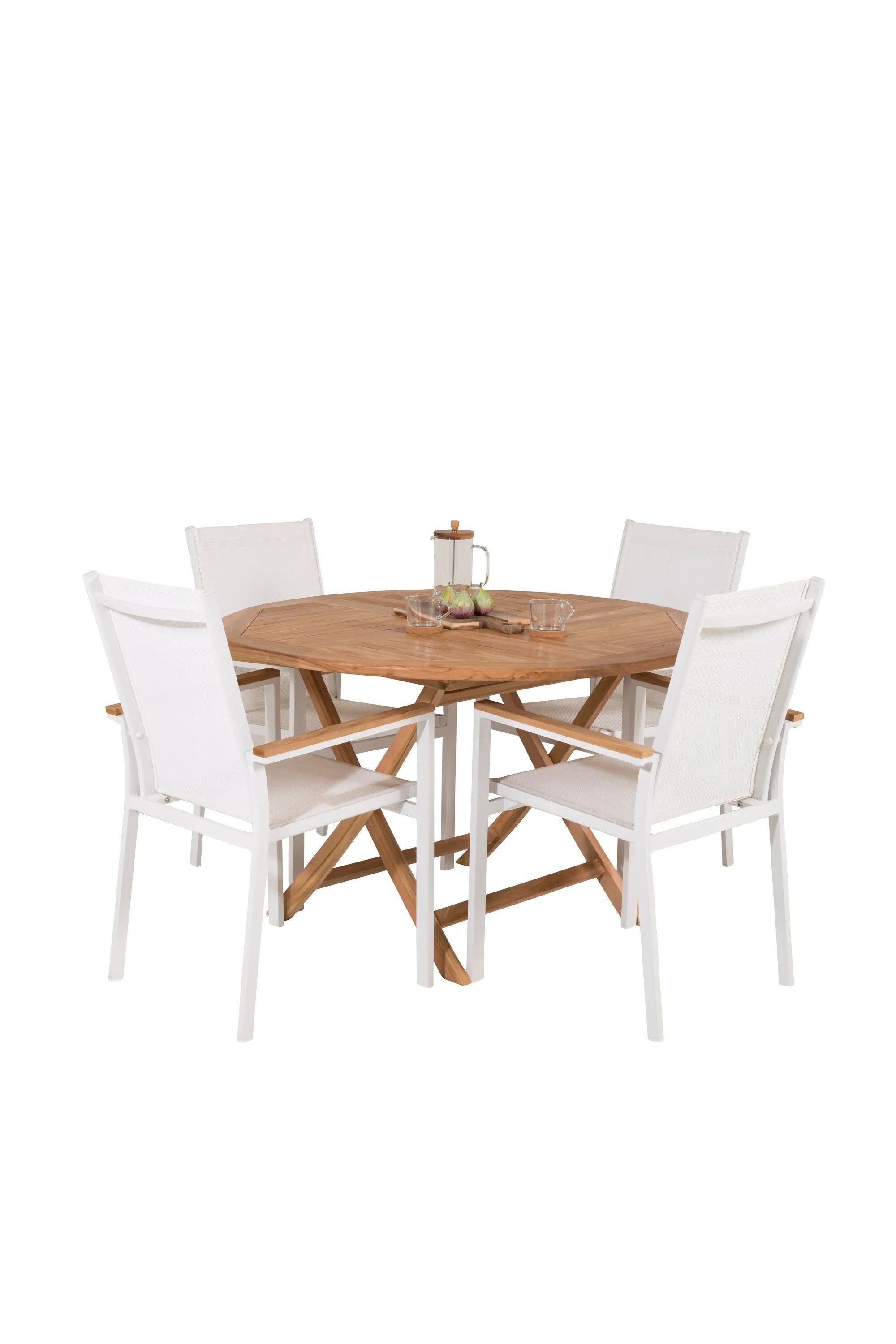 Kenya Runder Esstisch-Set in White/Nature präsentiert im Onlineshop von KAQTU Design AG. Gartentischset ist von Venture Home