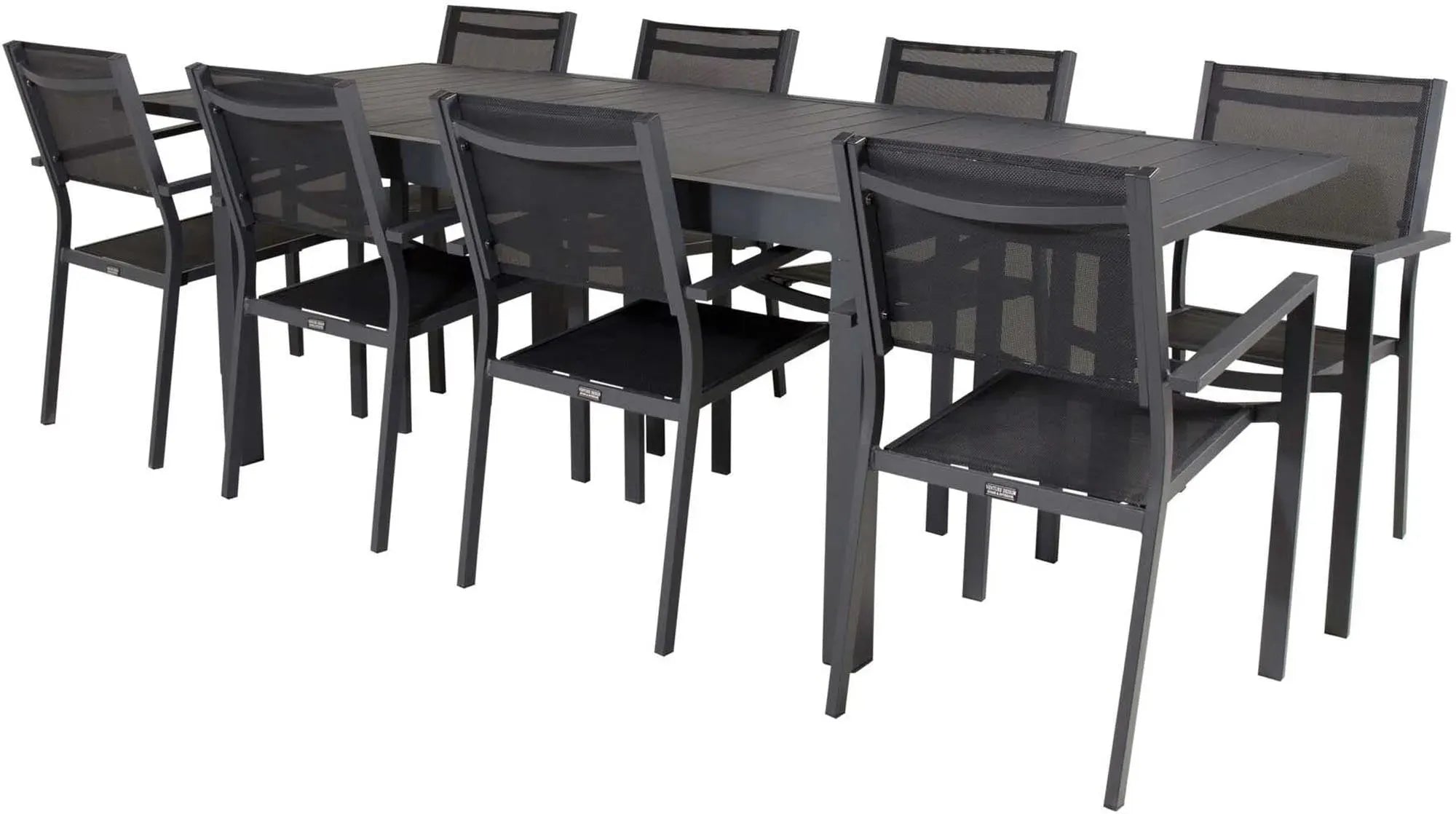 Marbella Outdoor-Tischset + Copacabana Stacking 240cm/8St. in Schwarz präsentiert im Onlineshop von KAQTU Design AG. Gartentischset ist von Venture Home