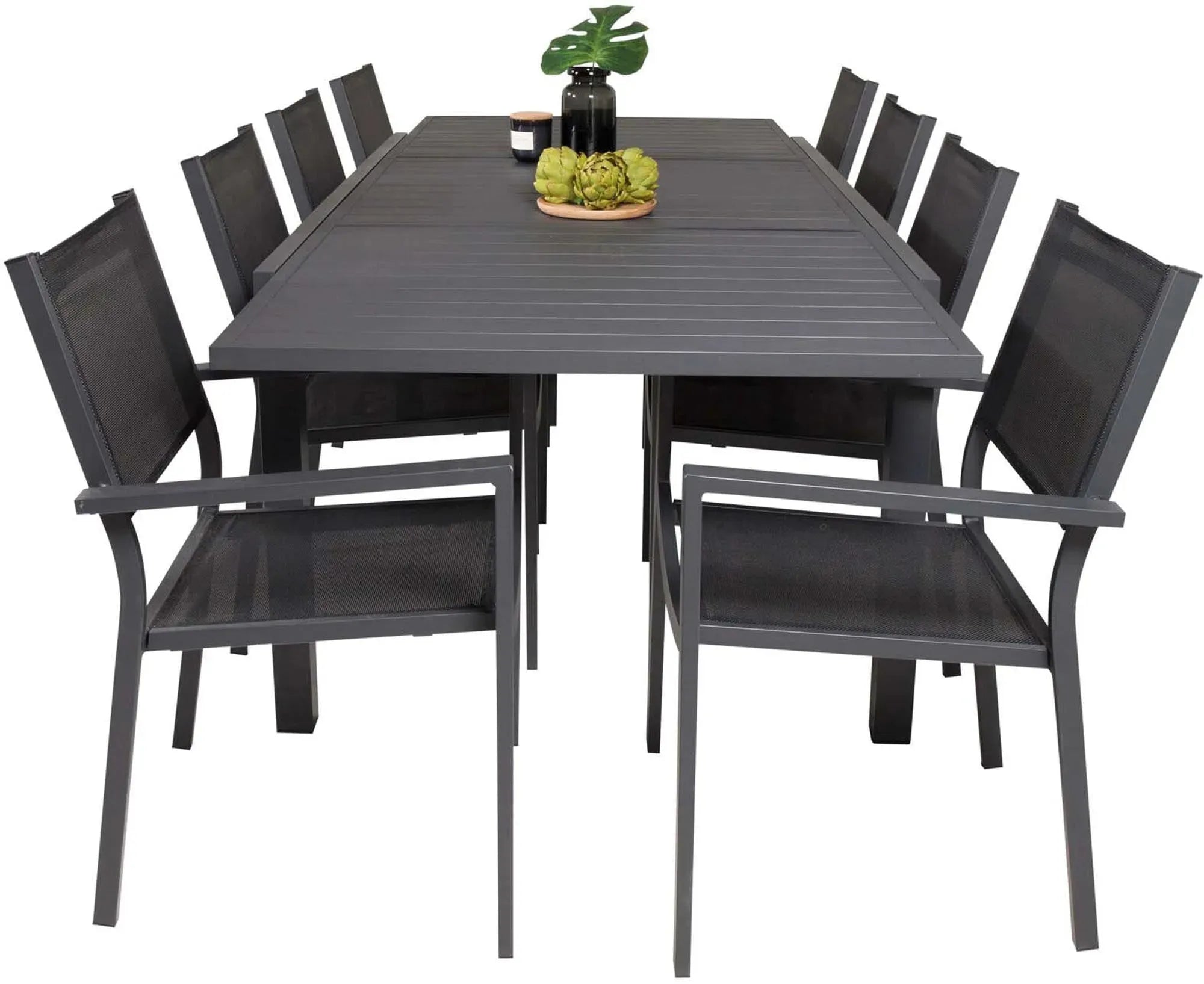 Marbella Outdoor-Tischset + Copacabana Stacking 240cm/8St. in Schwarz präsentiert im Onlineshop von KAQTU Design AG. Gartentischset ist von Venture Home