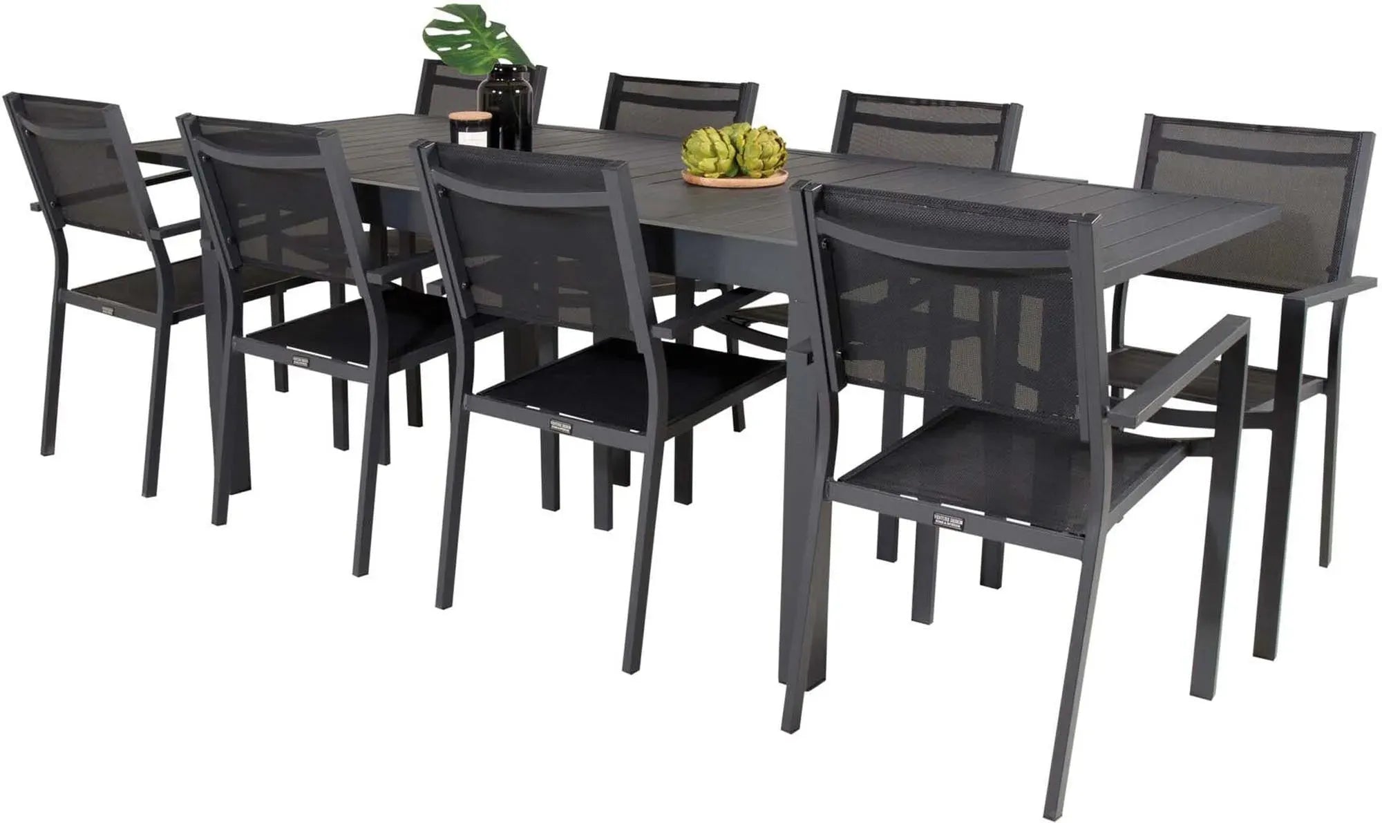 Marbella Outdoor-Tischset + Copacabana Stacking 240cm/8St. in Schwarz präsentiert im Onlineshop von KAQTU Design AG. Gartentischset ist von Venture Home