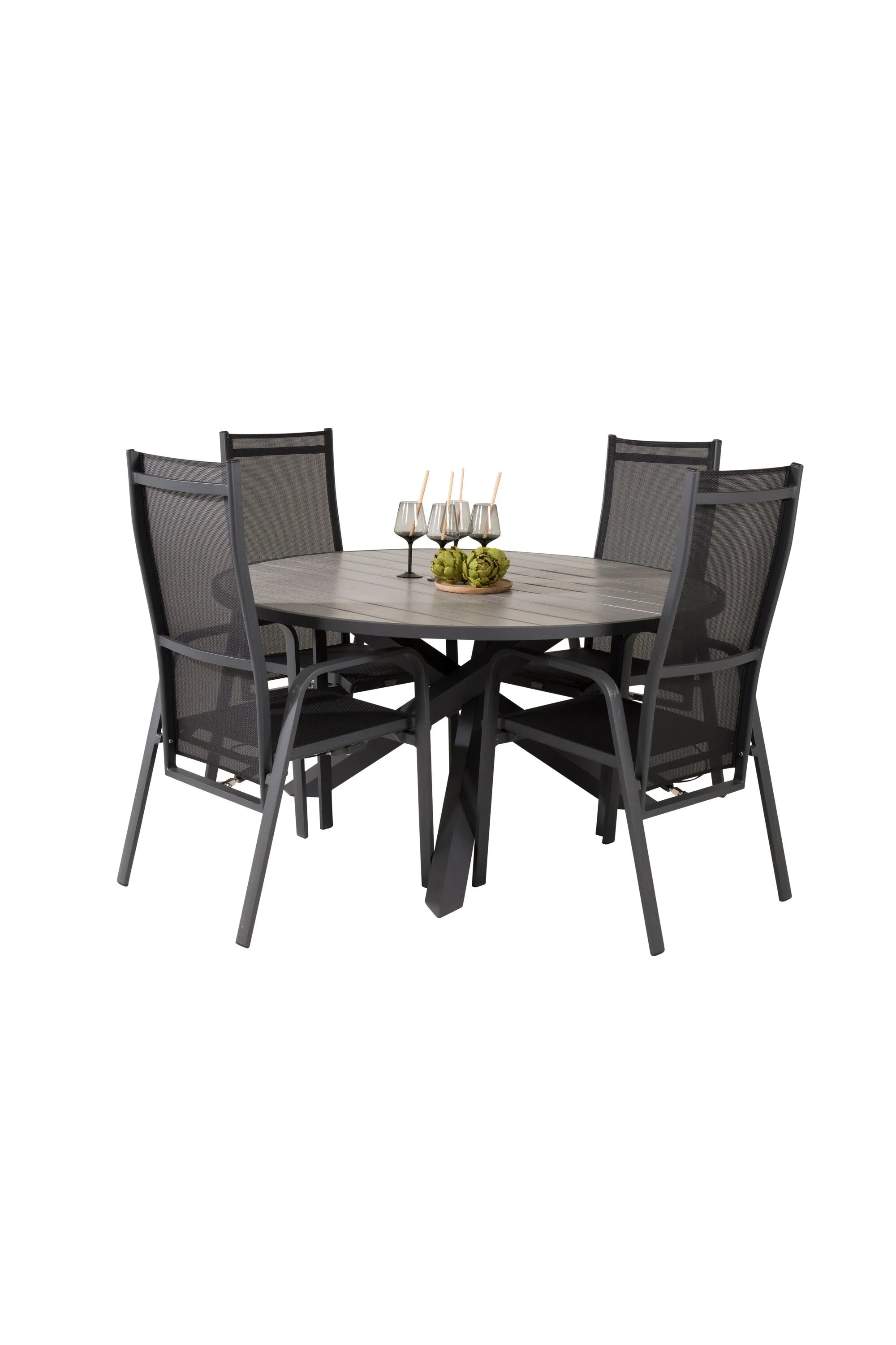 Parma Runder Esstisch-Set in Schwarz/Dunkelgrau präsentiert im Onlineshop von KAQTU Design AG. Gartentischset ist von Venture Home