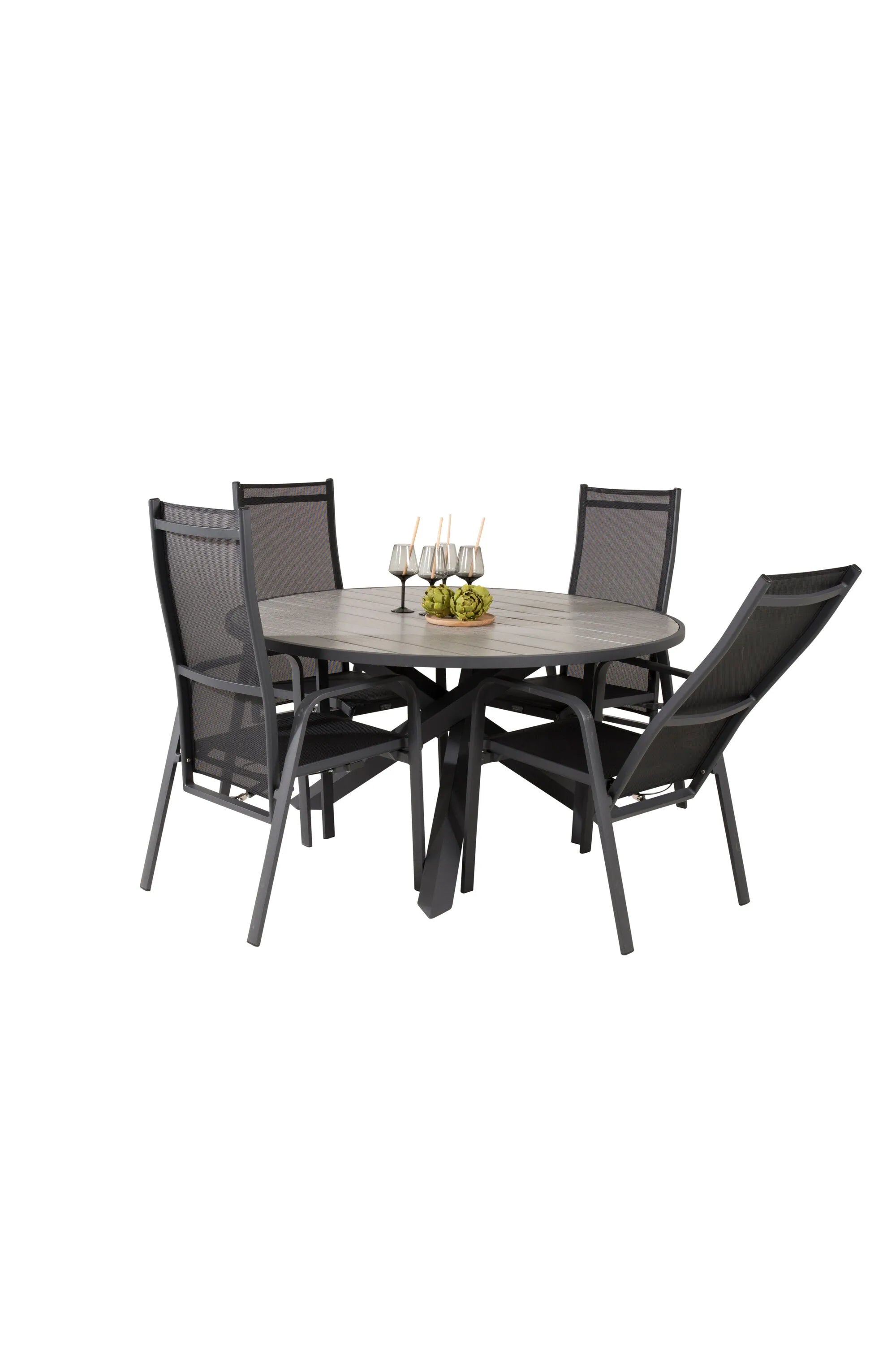 Parma Runder Esstisch-Set in Schwarz/Dunkelgrau präsentiert im Onlineshop von KAQTU Design AG. Gartentischset ist von Venture Home