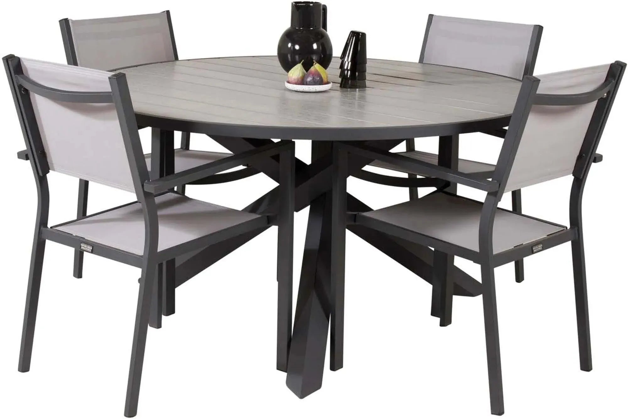 Parma Outdoor-Tischset + Copacabana ⌀140cm/4St. in Schwarzgrau präsentiert im Onlineshop von KAQTU Design AG. Gartentischset ist von Venture Home