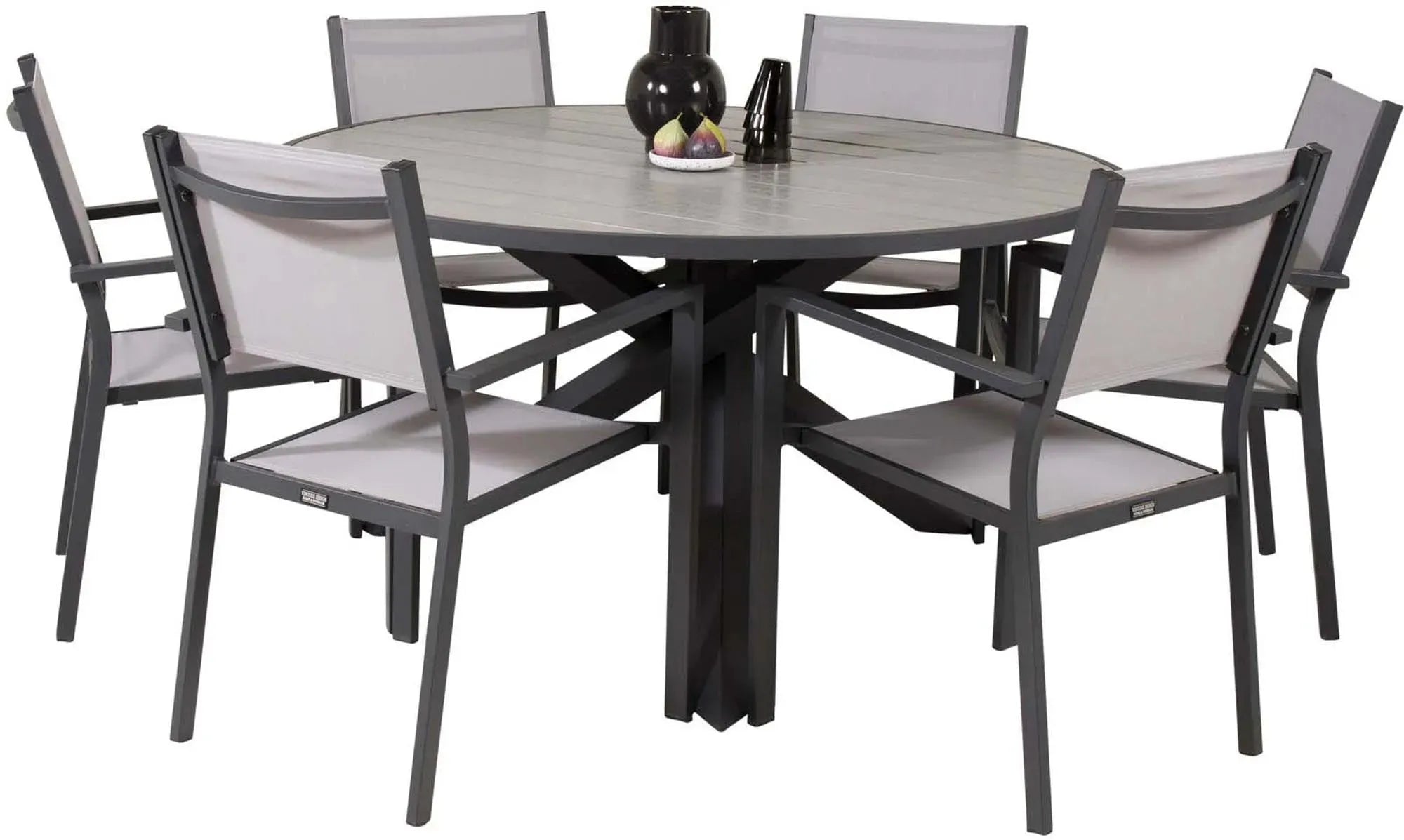 Parma Outdoor-Tischset + Copacabana ⌀140cm/6St. in Schwarzgrau präsentiert im Onlineshop von KAQTU Design AG. Gartentischset ist von Venture Home