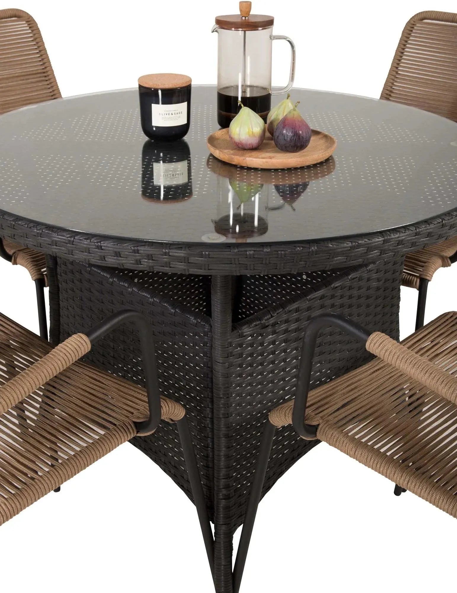 Volta Outdoor-Tischset + Lindos ⌀90cm/4St. - KAQTU Design