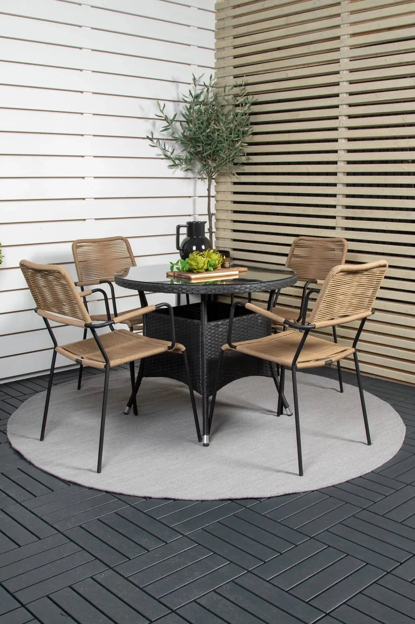 Volta Outdoor-Tischset + Lindos ⌀90cm/4St. - KAQTU Design